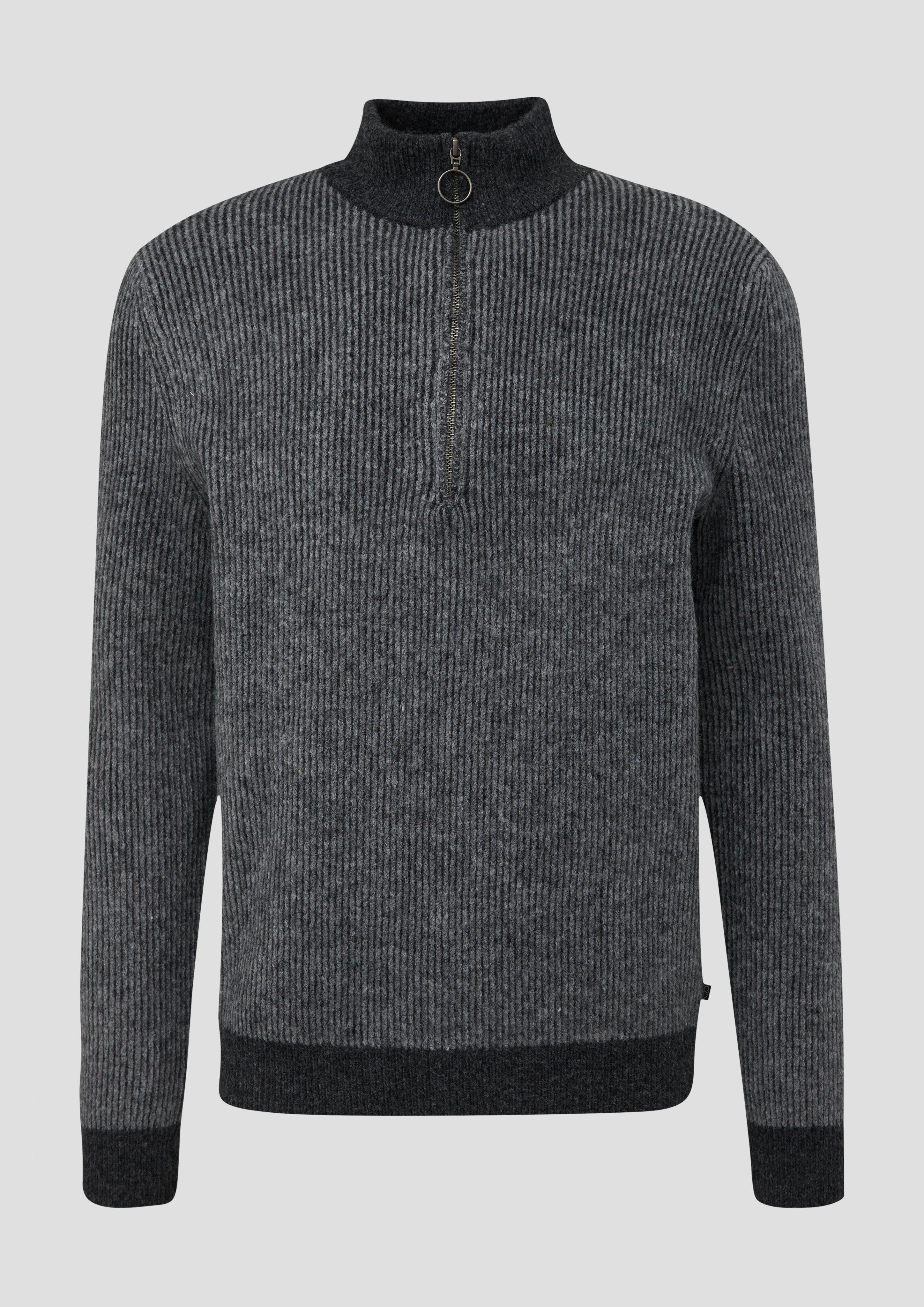 QS - Strickpullover mit Rippstruktur, Herren, grau|schwarz