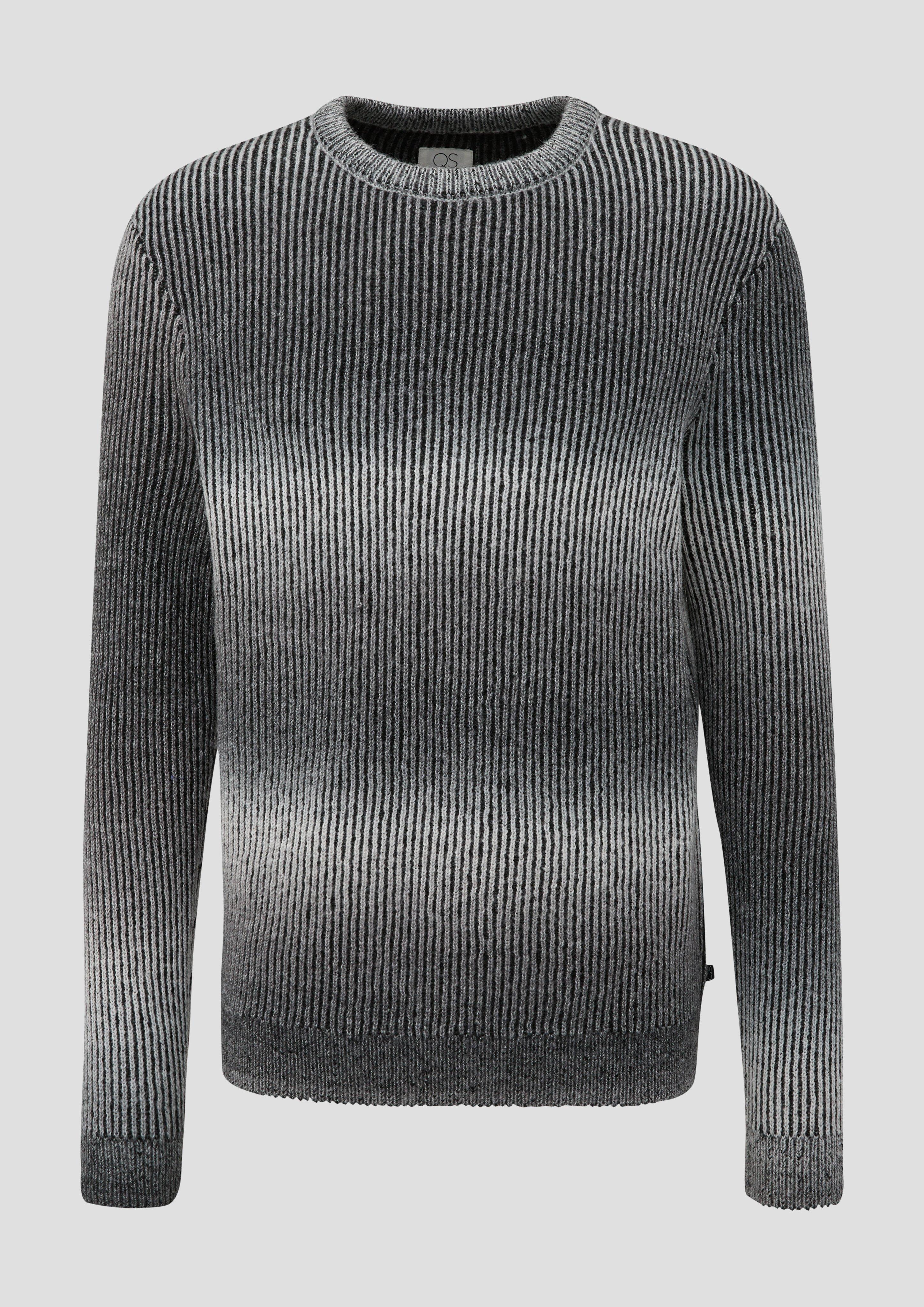 QS - Strickpullover mit Rippblende, Herren, grau