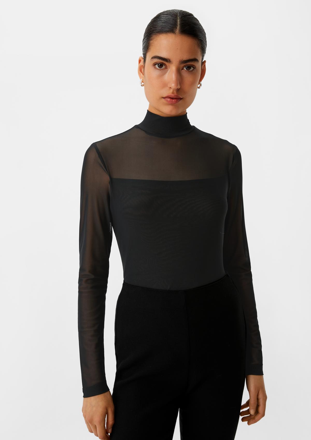 Long sleeve body made of semi-sheer mesh - black