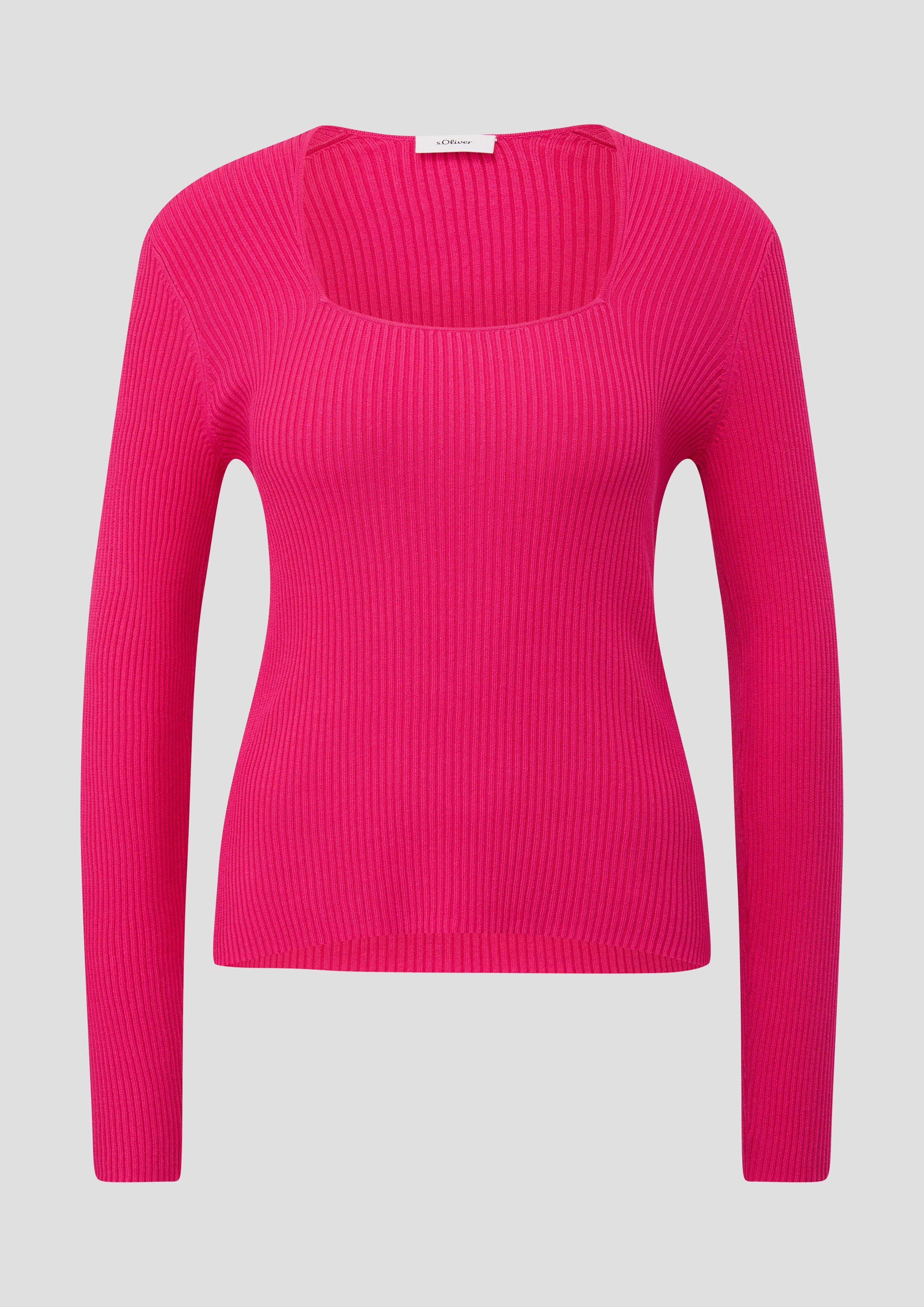 s.Oliver - Gerippter Strickpullover aus Viskosemix, Damen, Rosa