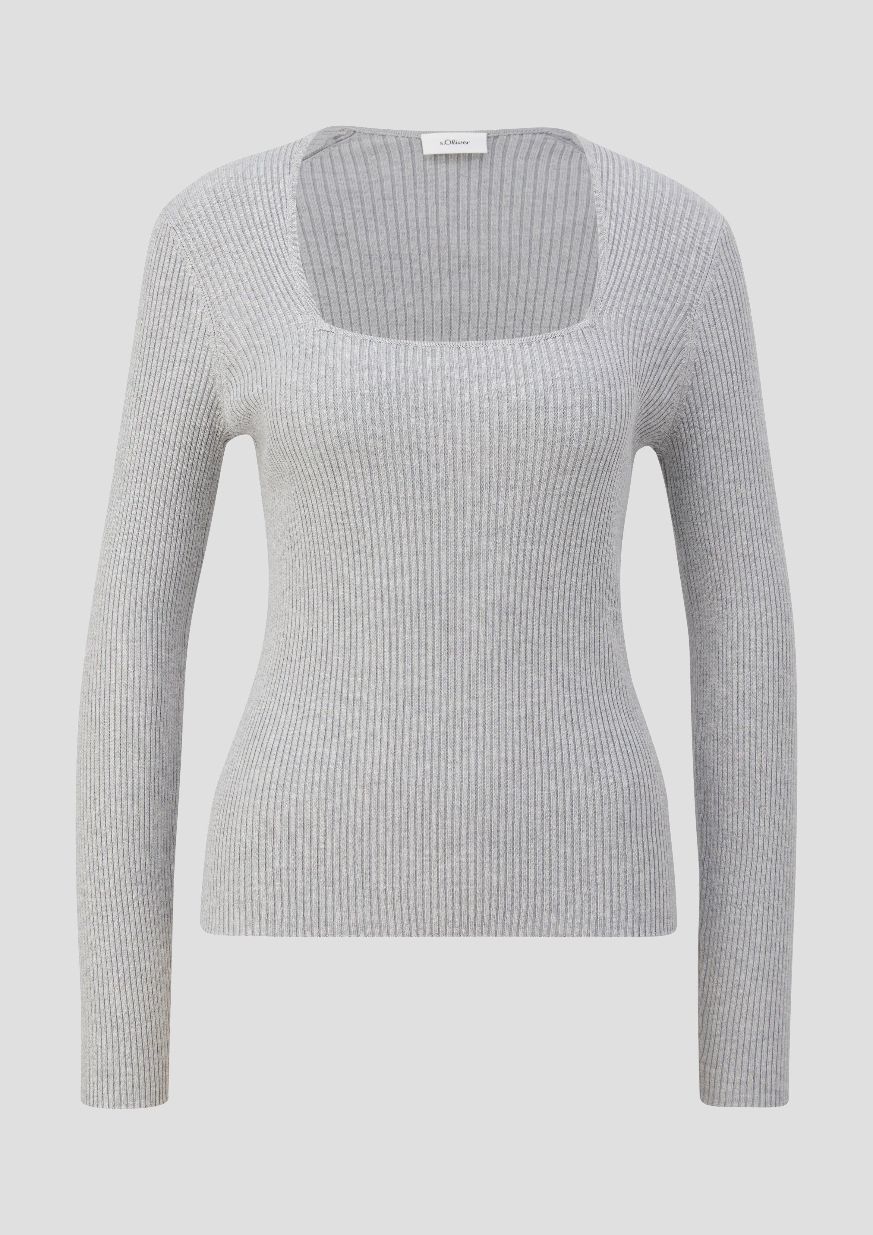 s.Oliver - Gerippter Strickpullover aus Viskosemix, Damen, grau