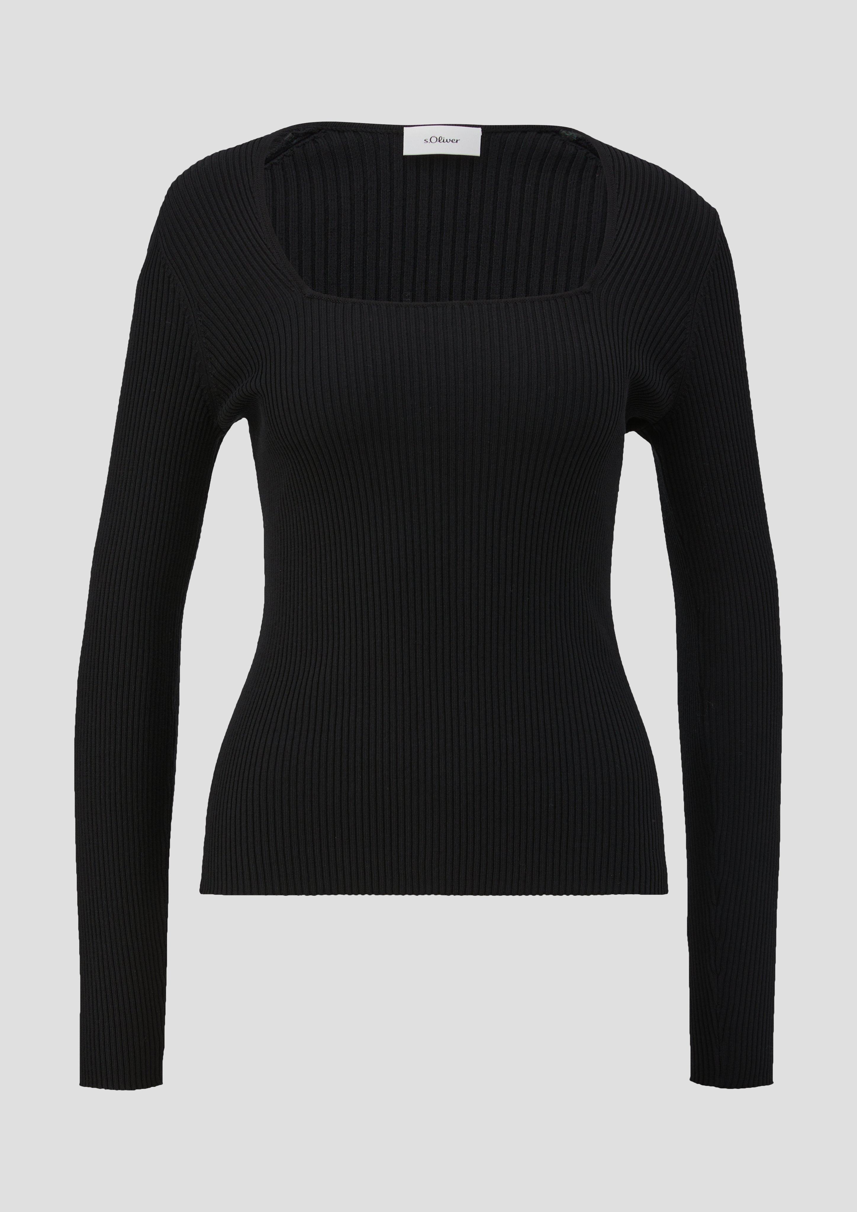 s.Oliver - Gerippter Strickpullover aus Viskosemix, Damen, schwarz