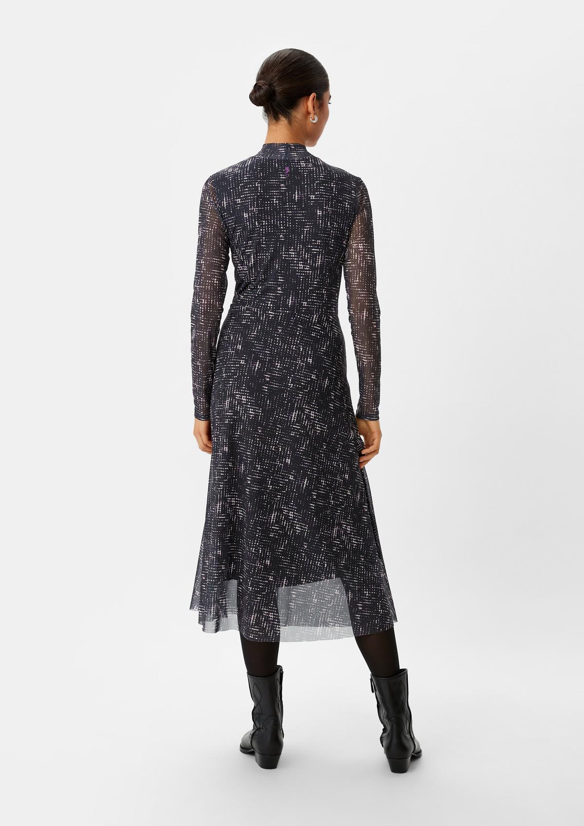 comma Patterned mesh dress with a stand-up collar