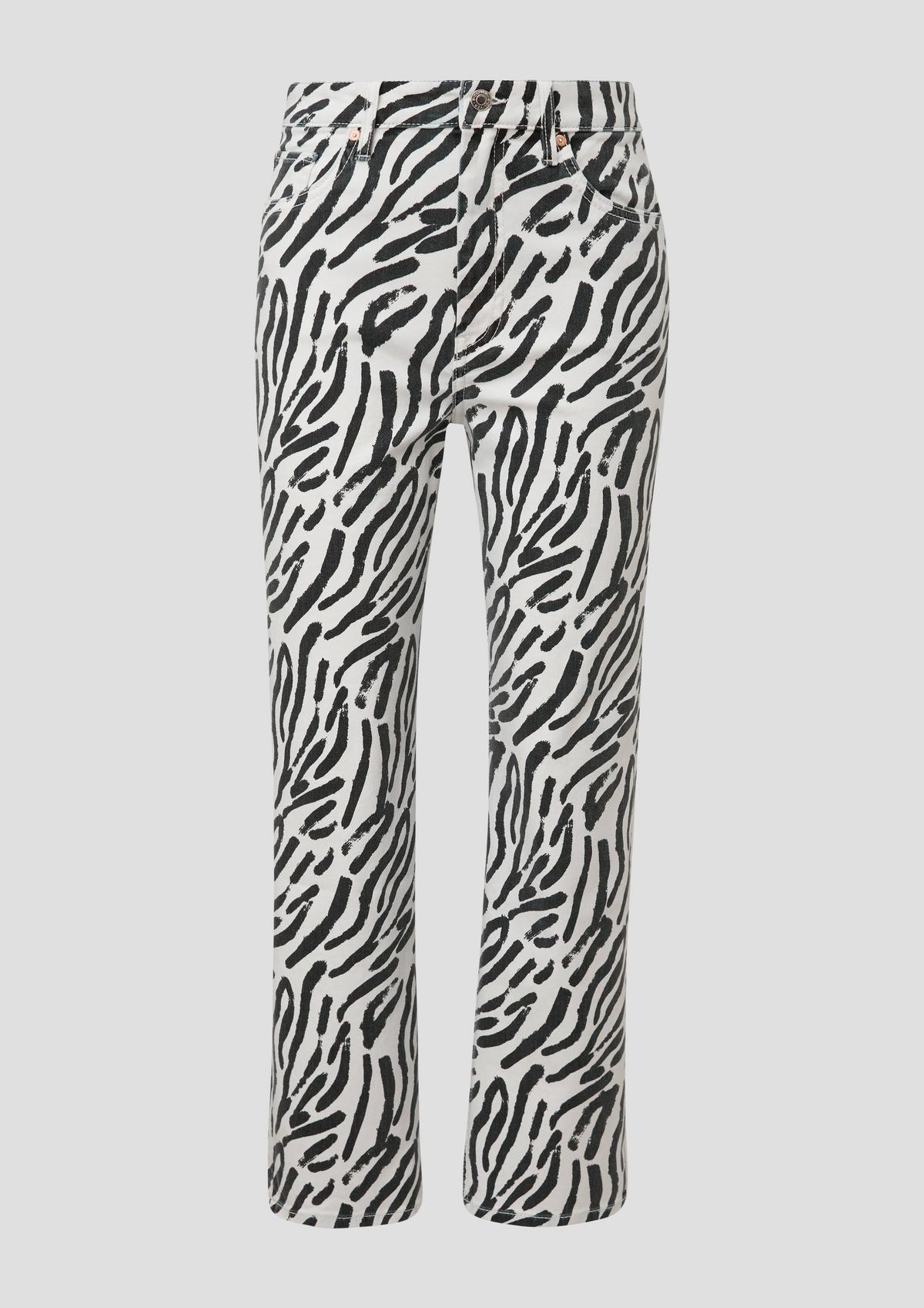 s.Oliver Jeans hlače Karolin krajšega kroja/Regular Fit/High Rise/Ravne hlačnice/potisk po celotnem oblačilu