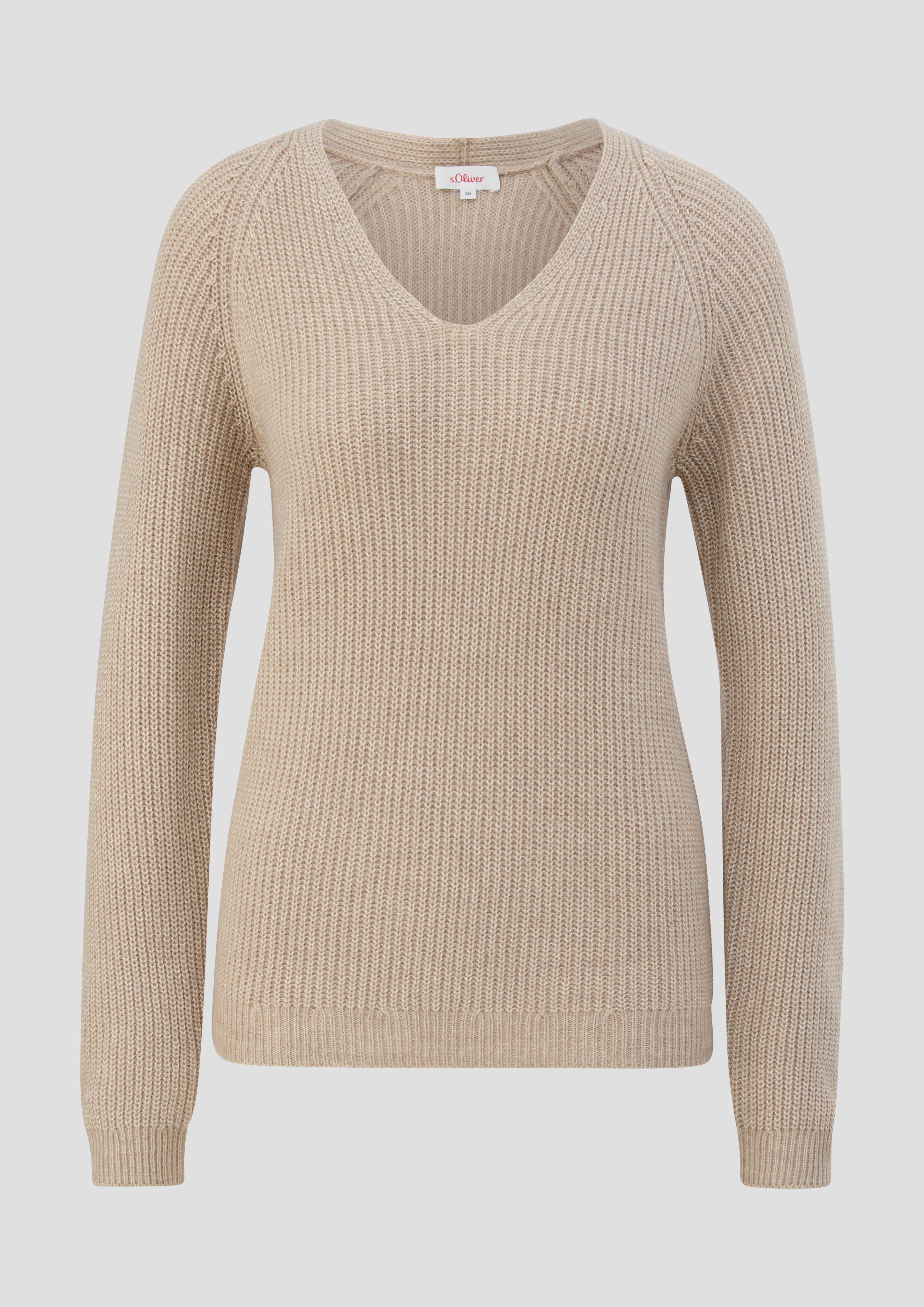 s.Oliver - Strickpullover mit Rippstruktur, Damen, Beige