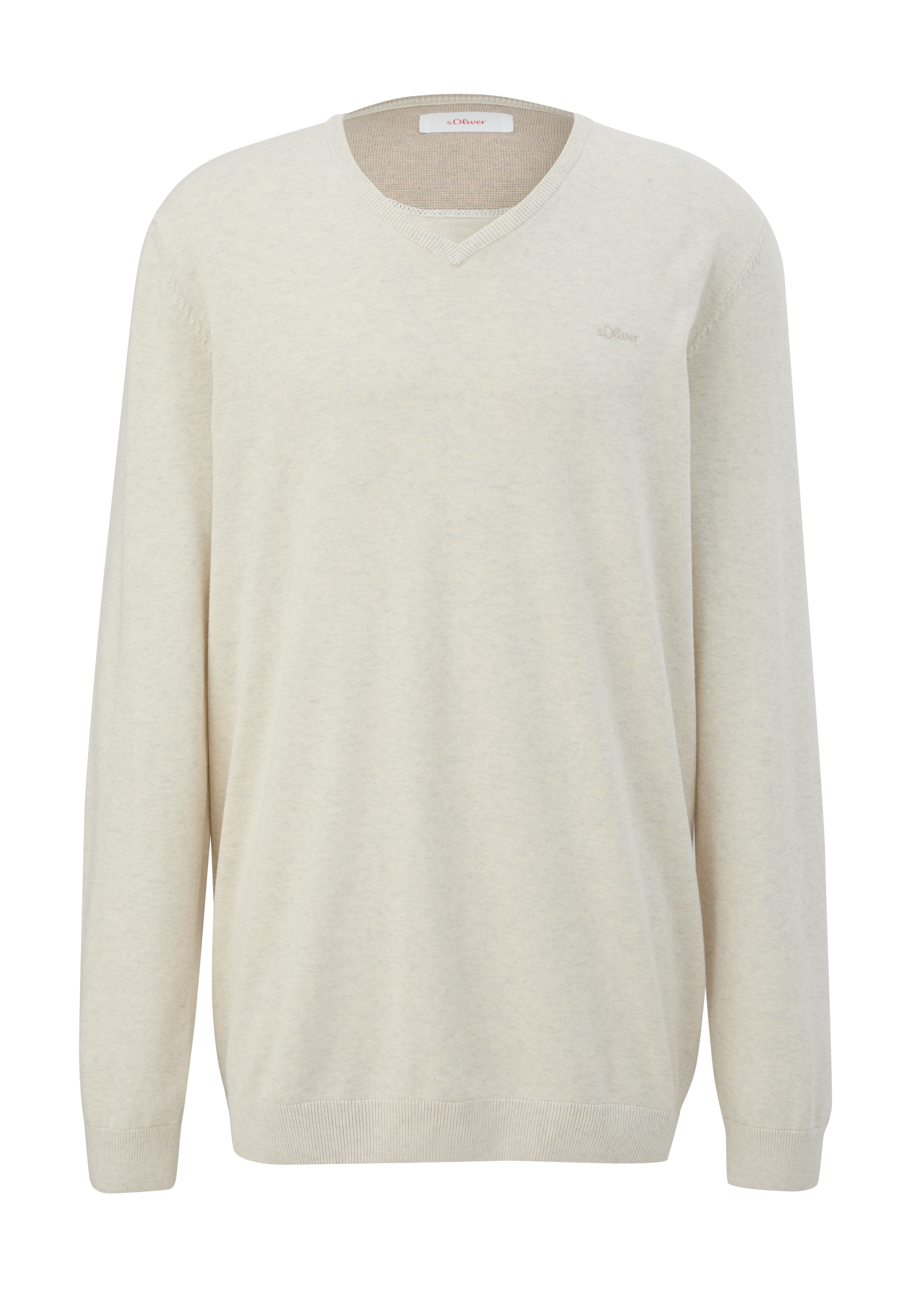 s.Oliver - Feinstrickpullover mit Logo-Detail, Herren, creme