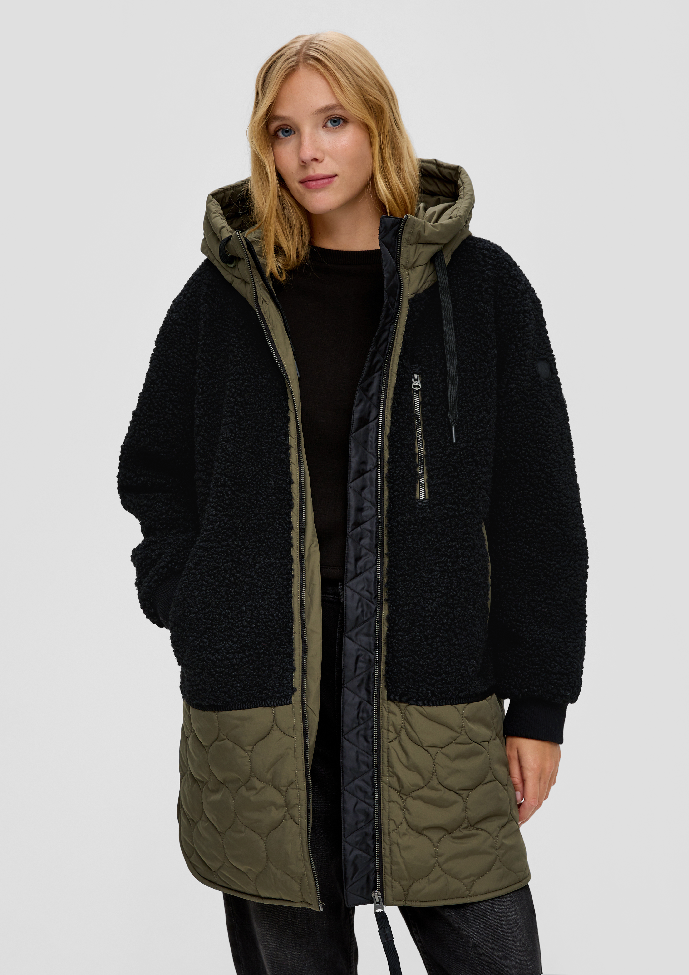 Fabric mix parka - black