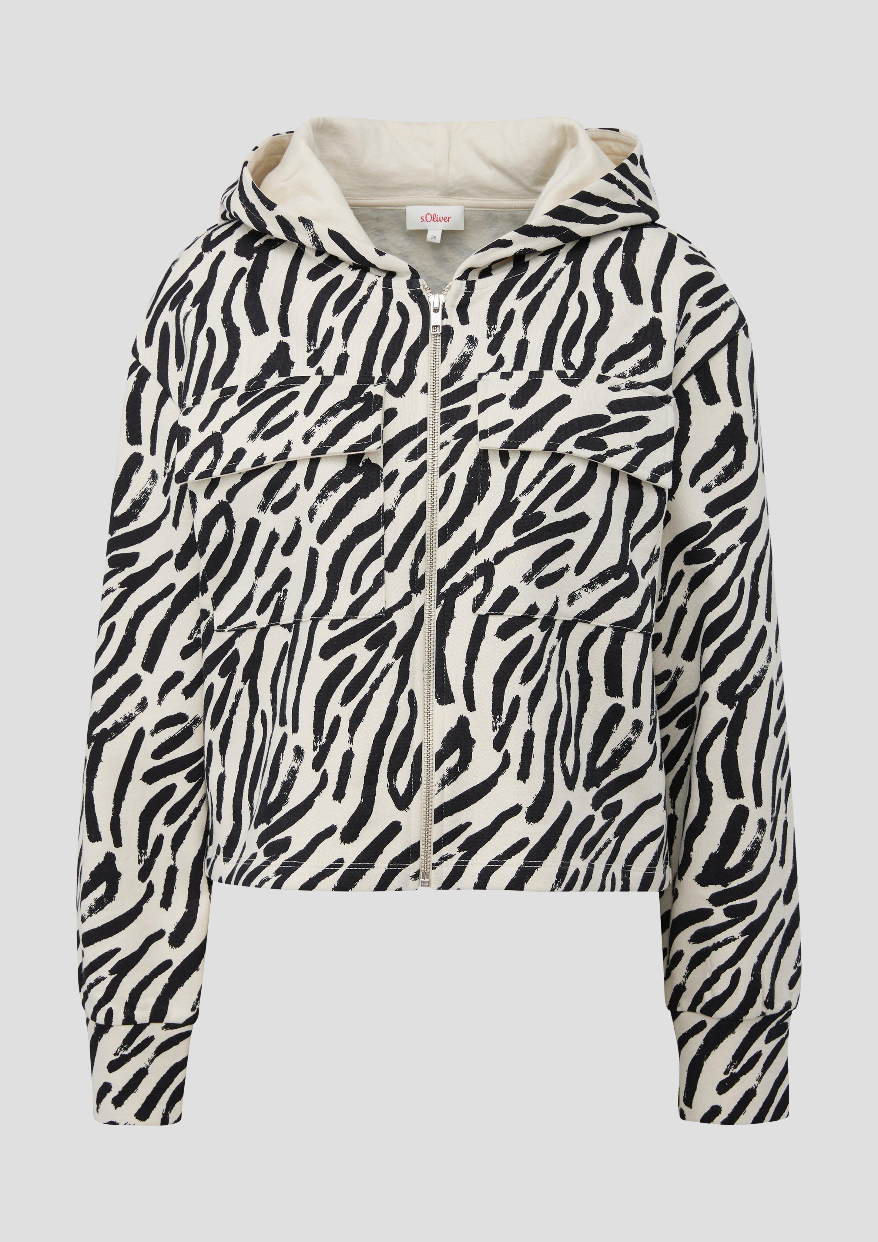 s.Oliver - Sweatshirtjacke mit Zebra-Muster, Damen, Beige