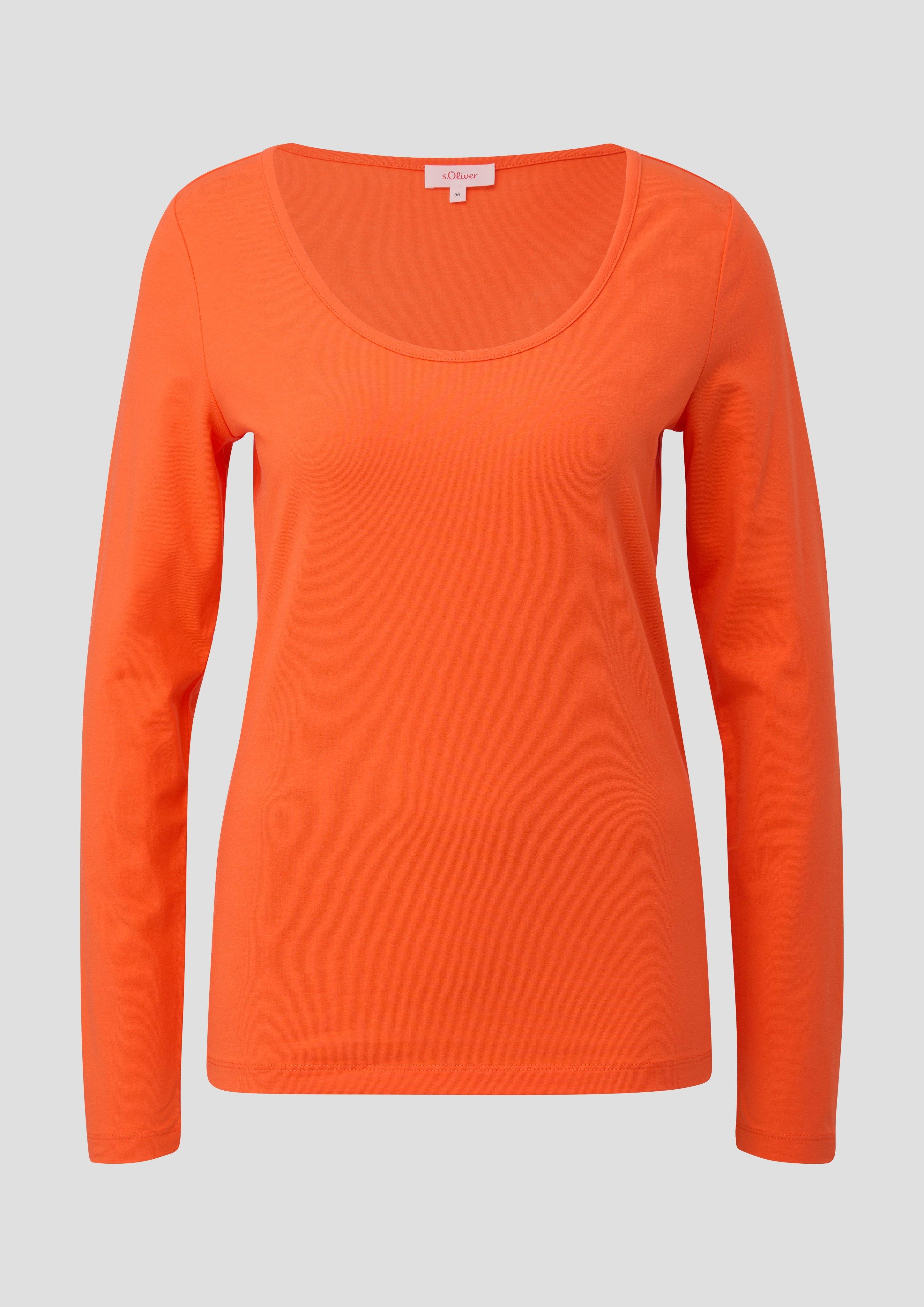 s.Oliver - Langarmshirt mit Scoop Neck, Damen, Orange