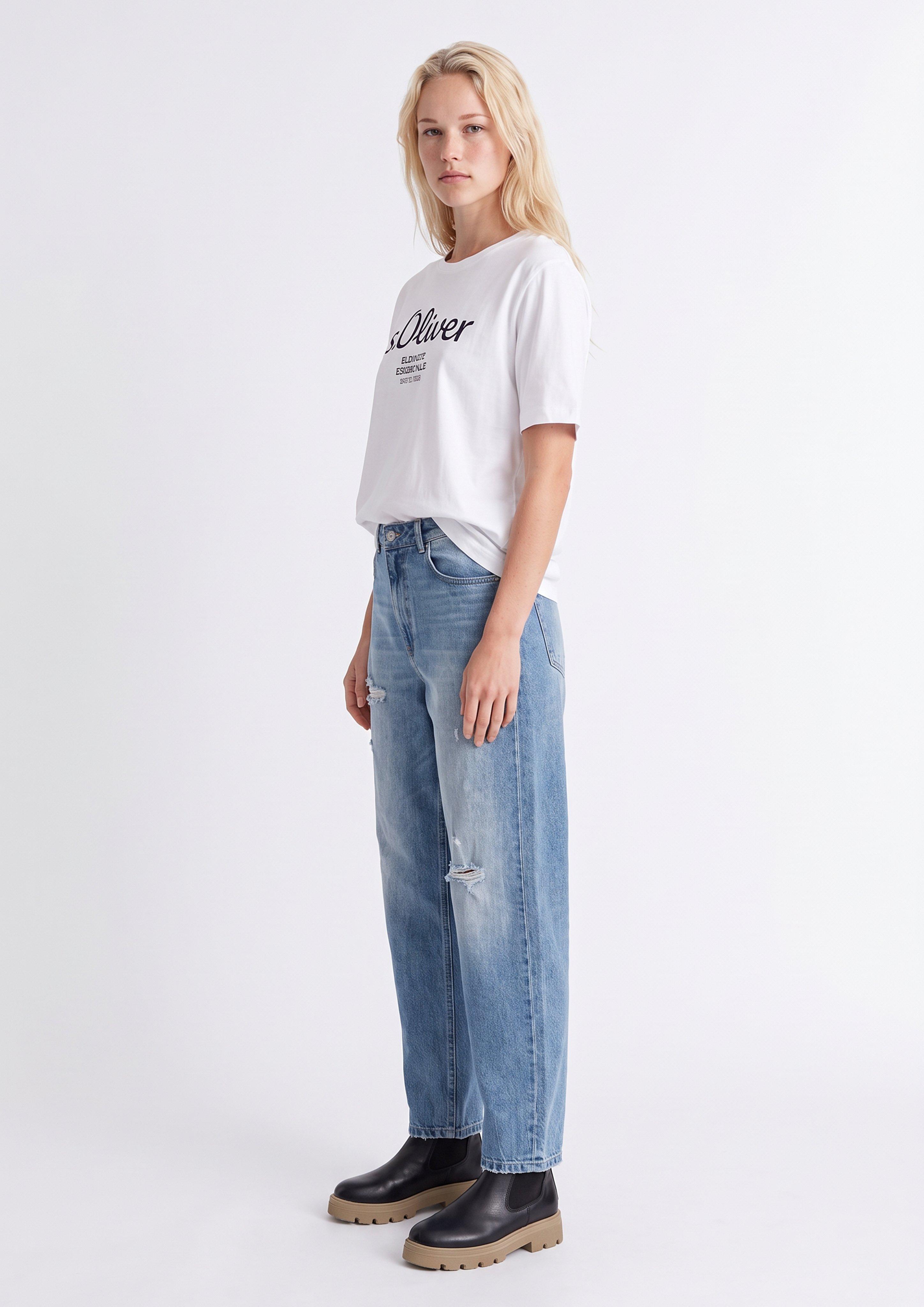 Hommes T-shirt en coton avec logo imprimé en blanc de s.Oliver