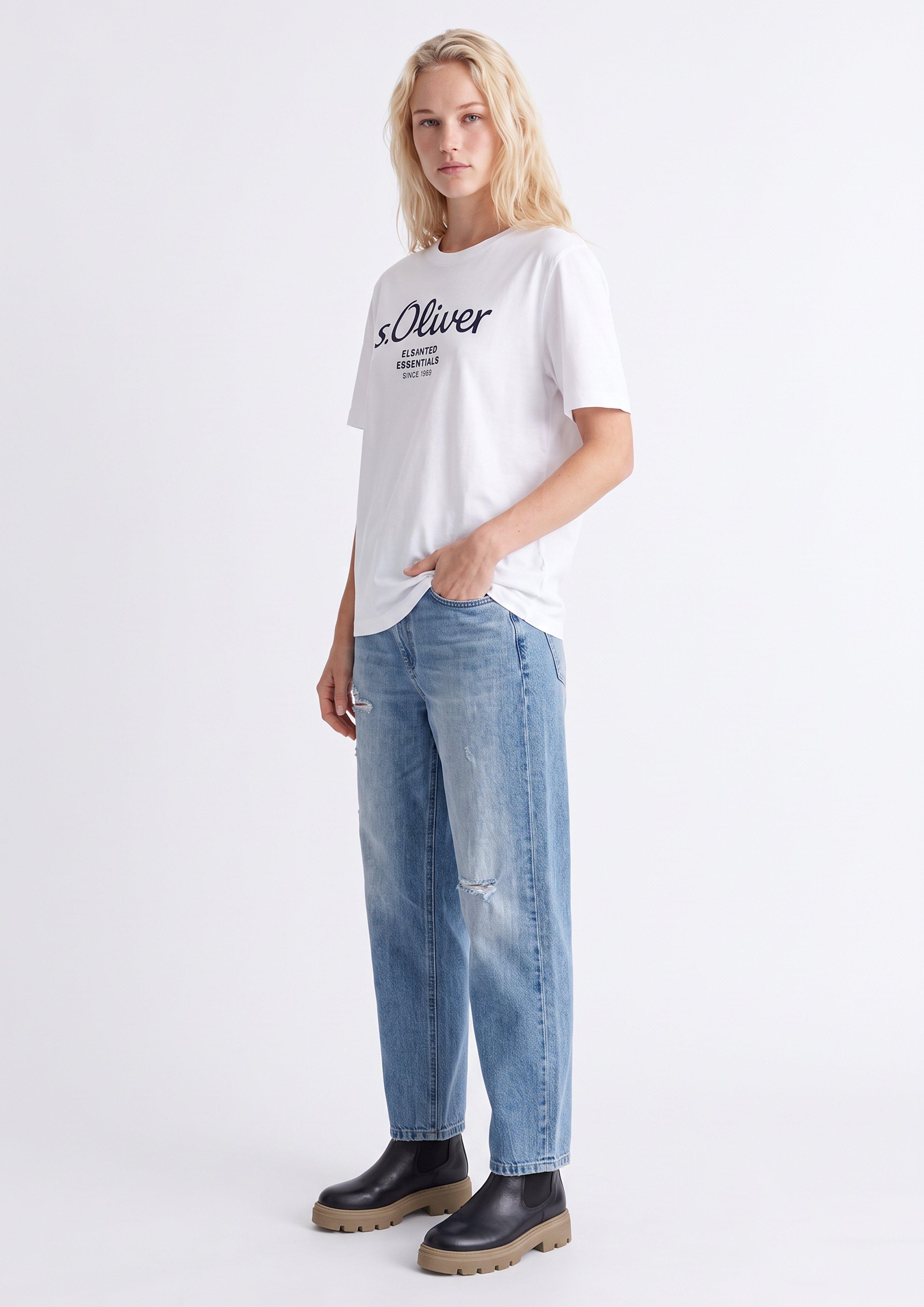 Hommes T-shirt en coton avec logo imprimé en blanc de s.Oliver