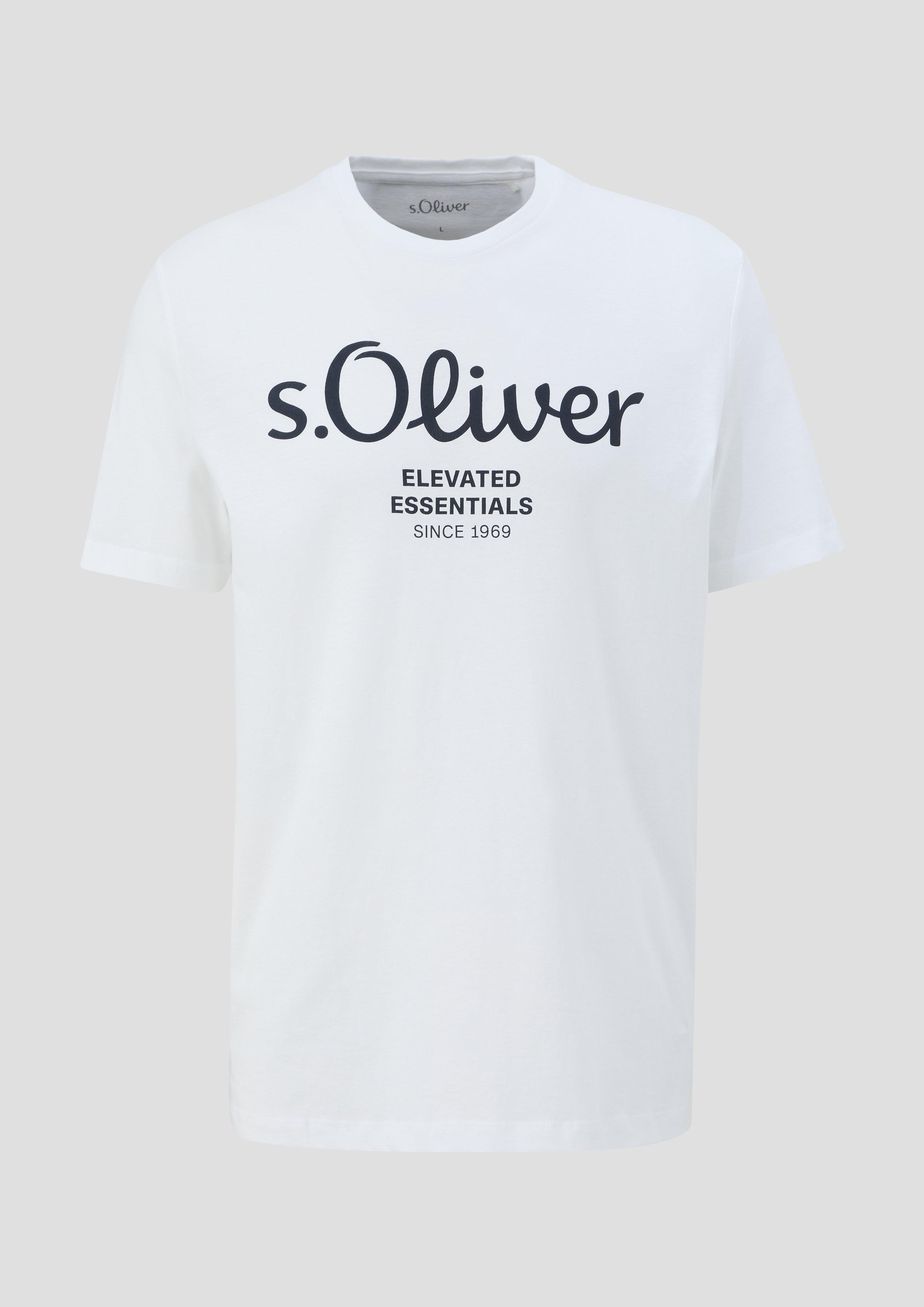 s.Oliver - T-Shirt mit Logo-Print, Herren, weiß