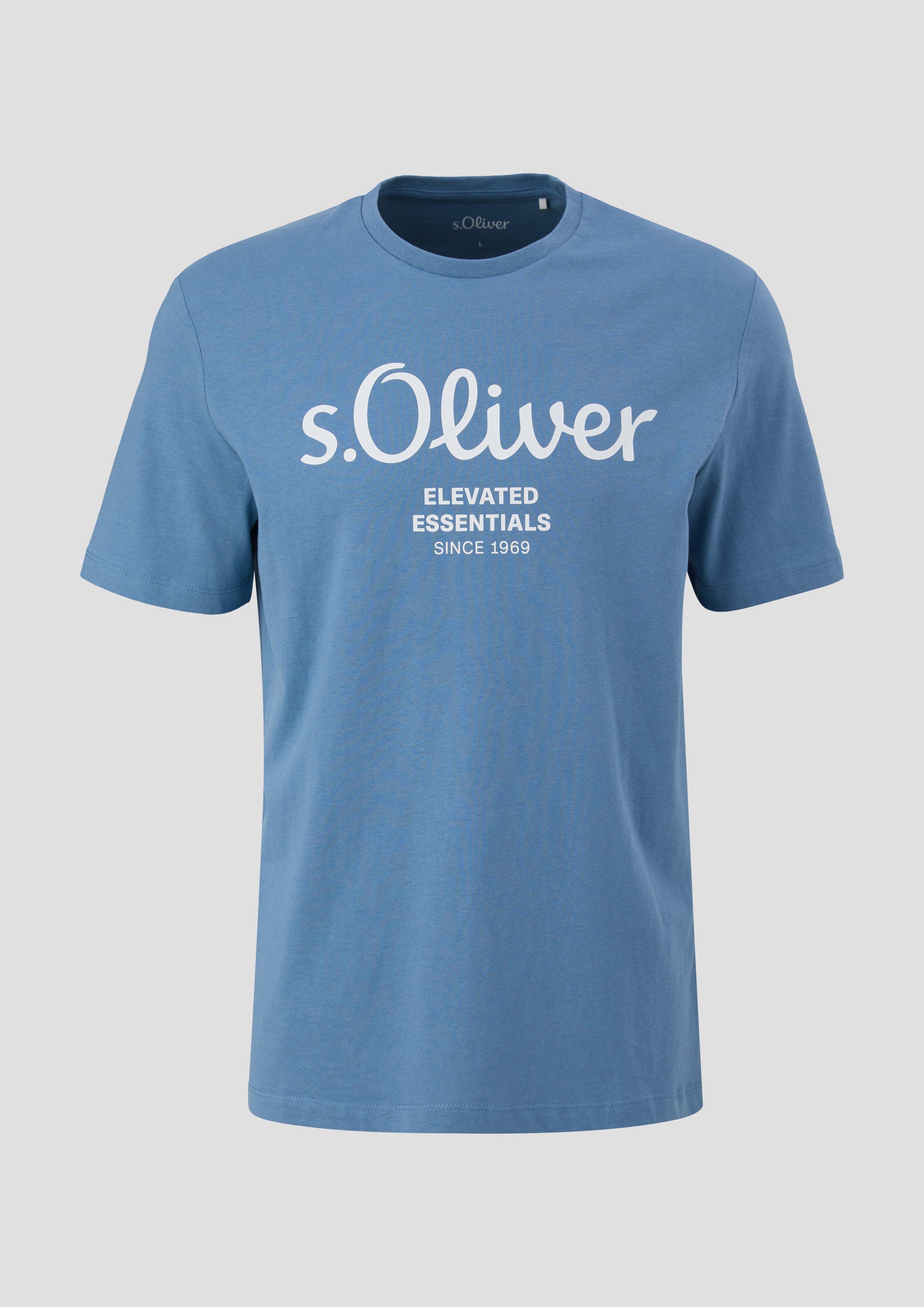 s.Oliver - T-Shirt mit Logo-Print, Herren, blau