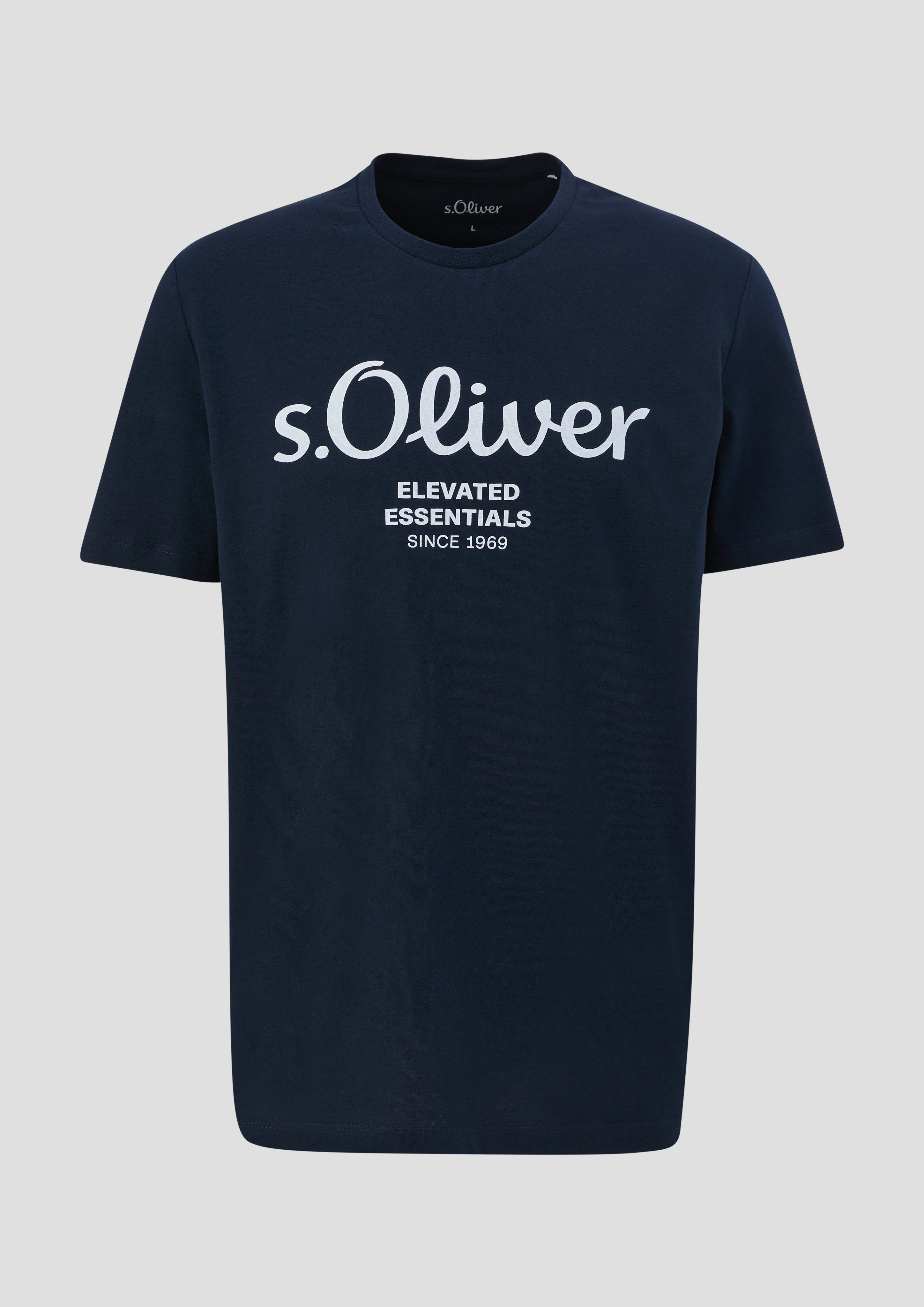 s.Oliver - T-Shirt mit Logo-Print, Herren, blau