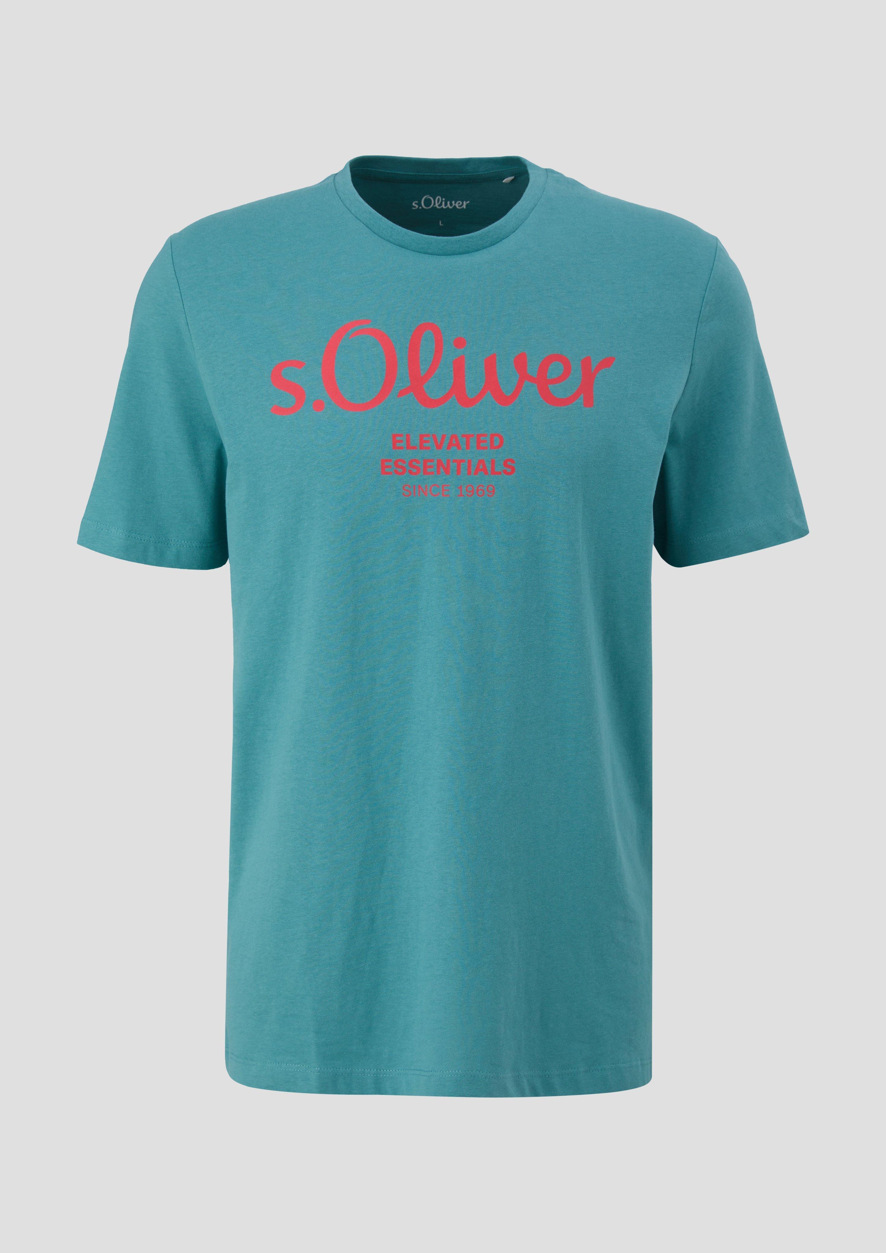 s.Oliver - T-Shirt mit Logo-Print, Herren, türkis