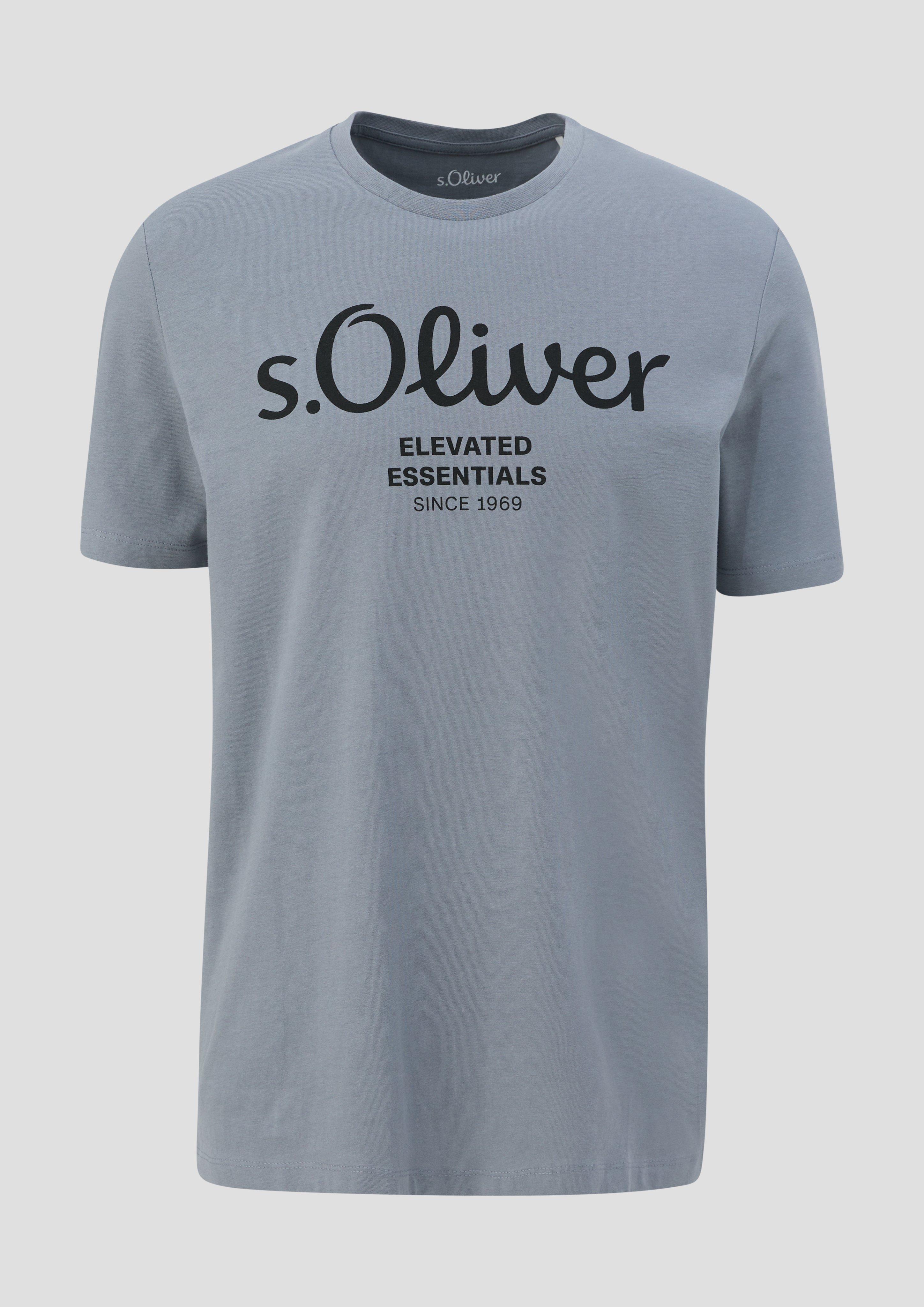 s.Oliver - T-Shirt mit Logo-Print, Herren, grau