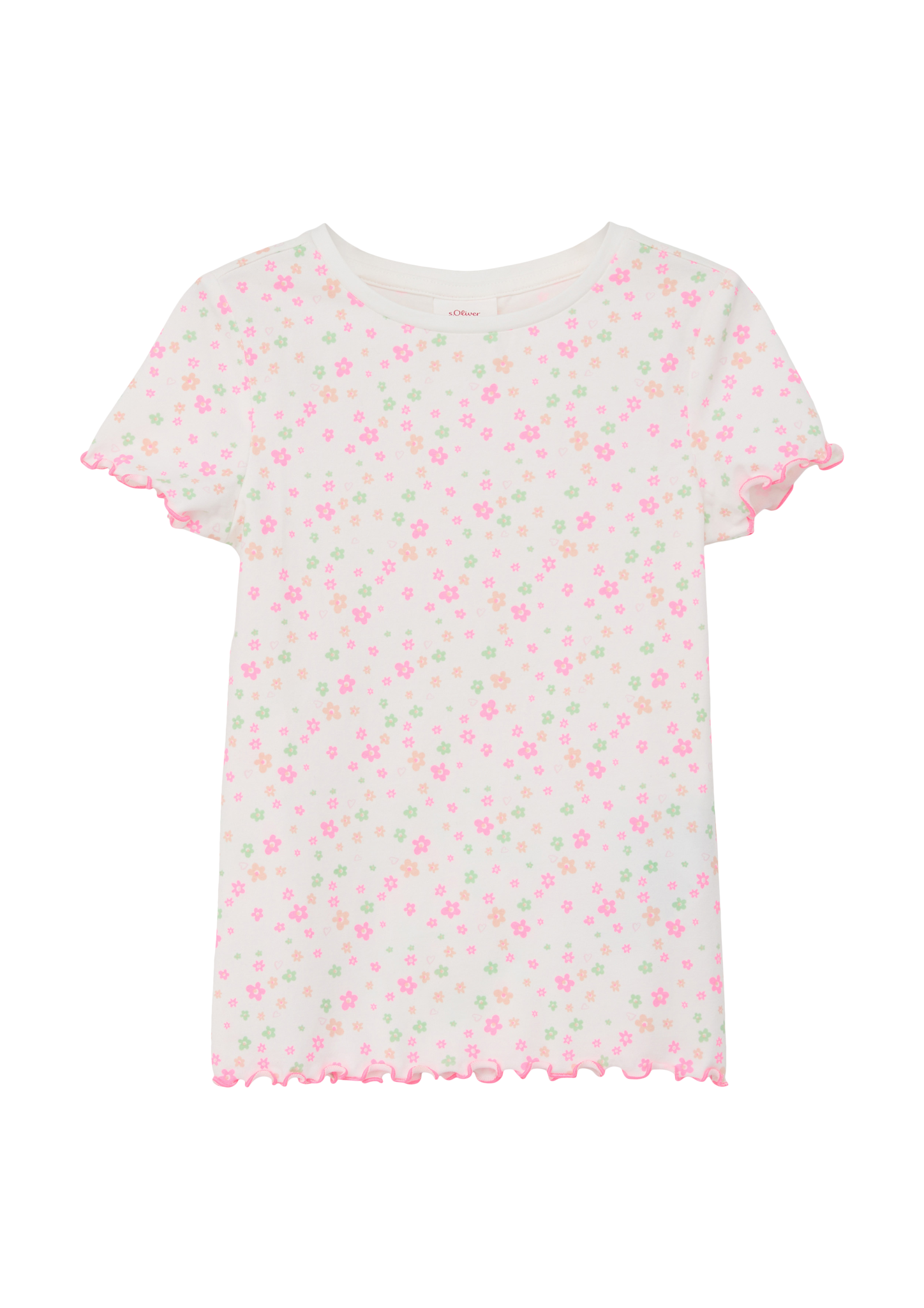 s.Oliver - T-Shirt mit Rollsaum, Kinder, creme|mehrfarbig|weiß