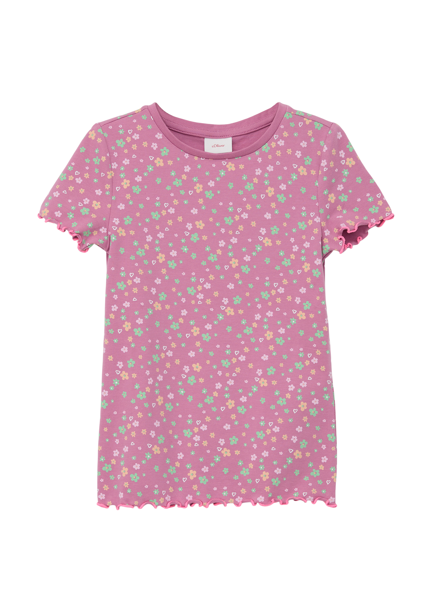 s.Oliver - T-Shirt mit Rollsaum, Kinder, mehrfarbig|pink