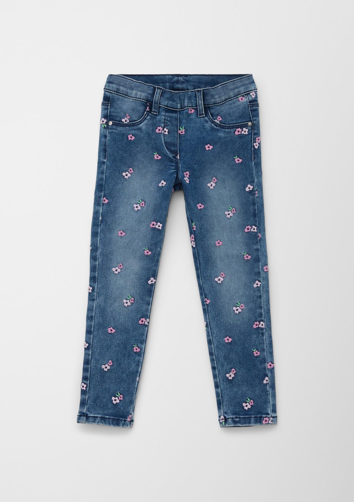 s.Oliver Jeans hlače/kroj Slim Fit/High Rise/ozke hlačnice/cvetlična vezenina