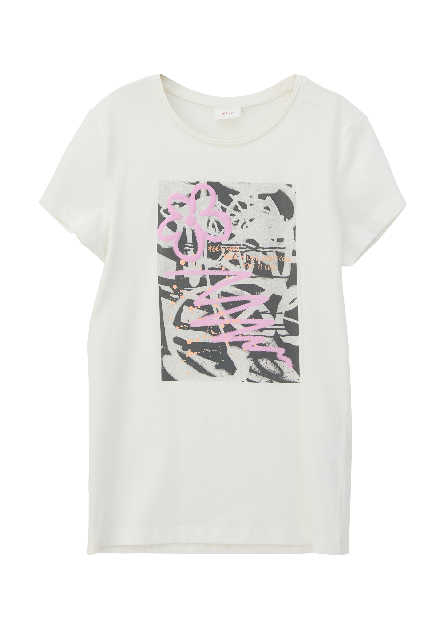 s.Oliver - T-Shirt mit Frontprint, Mädchen, creme|weiß