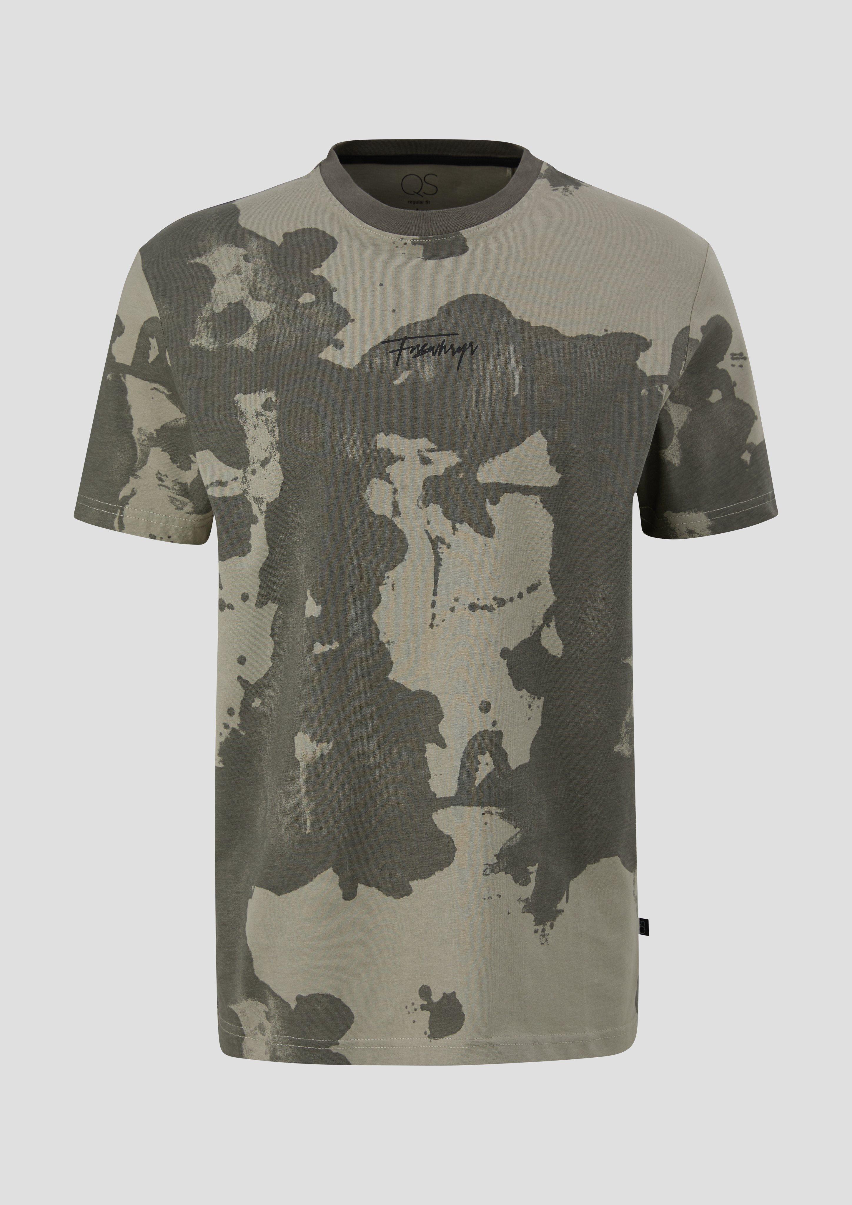 QS - T-Shirt mit All-over-Print, Herren, grün