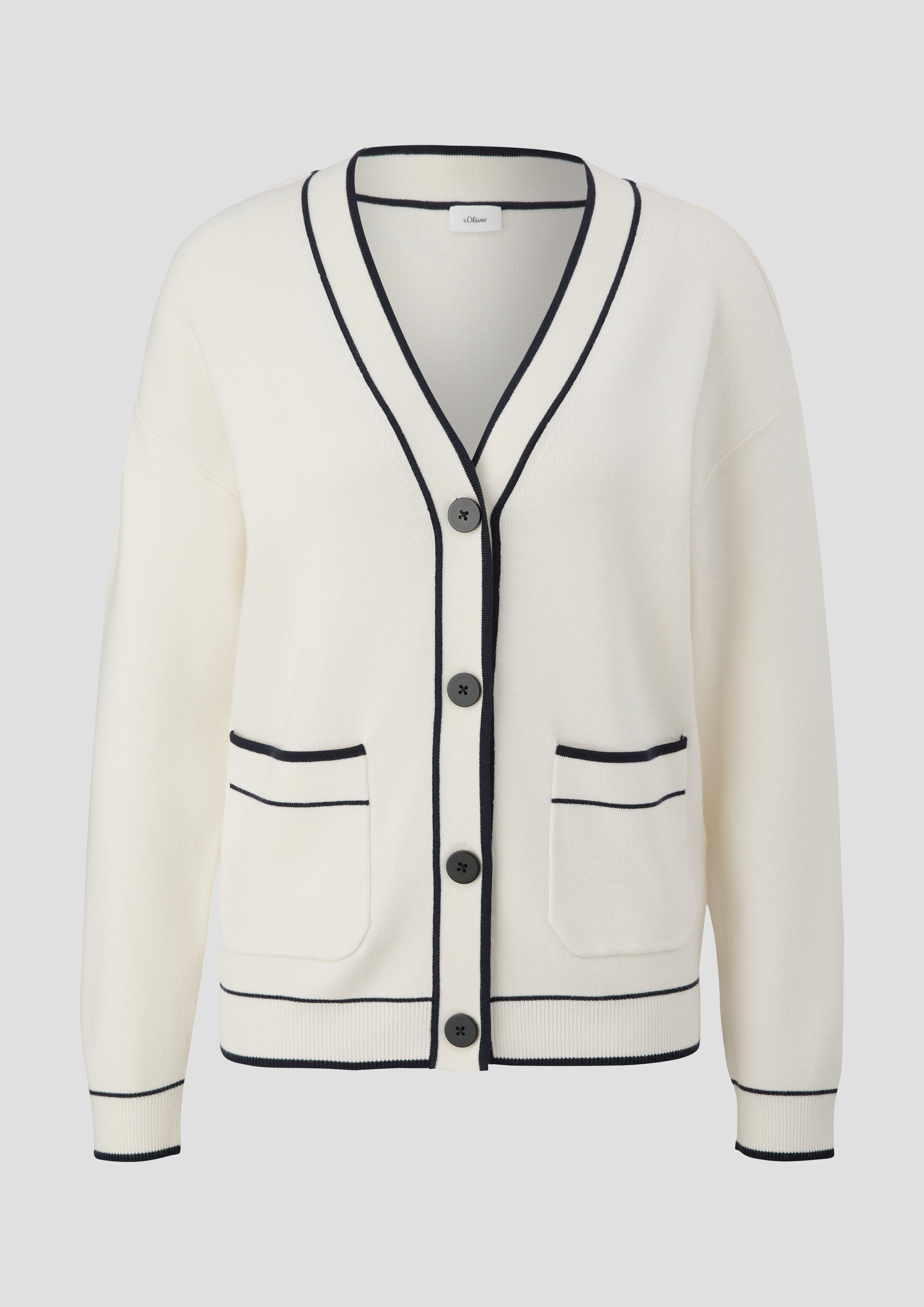 s.Oliver - Strickjacke mit Kontrastdetails, Damen, creme