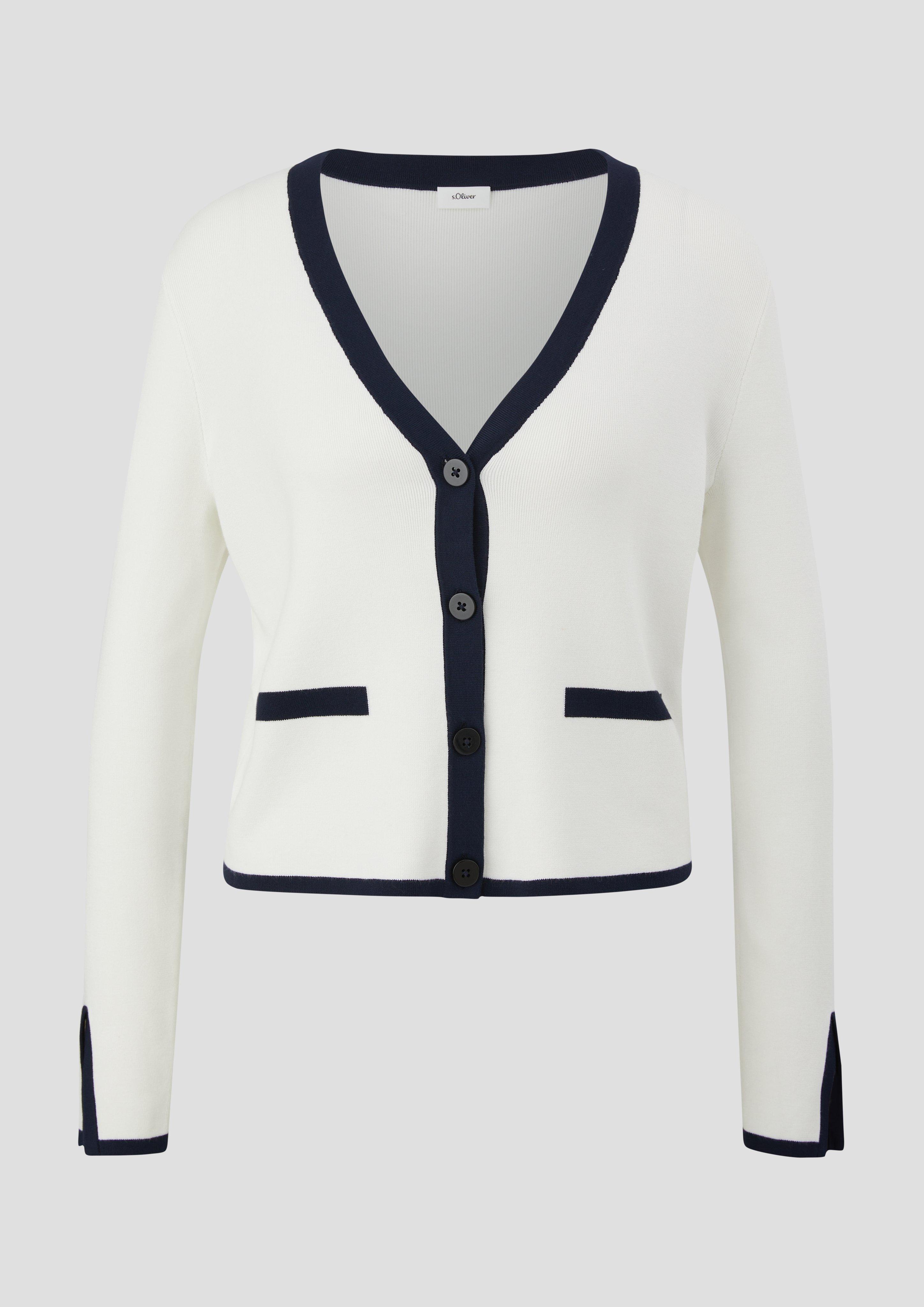 s.Oliver - Strickjacke mit Kontrast-Details, Damen, creme