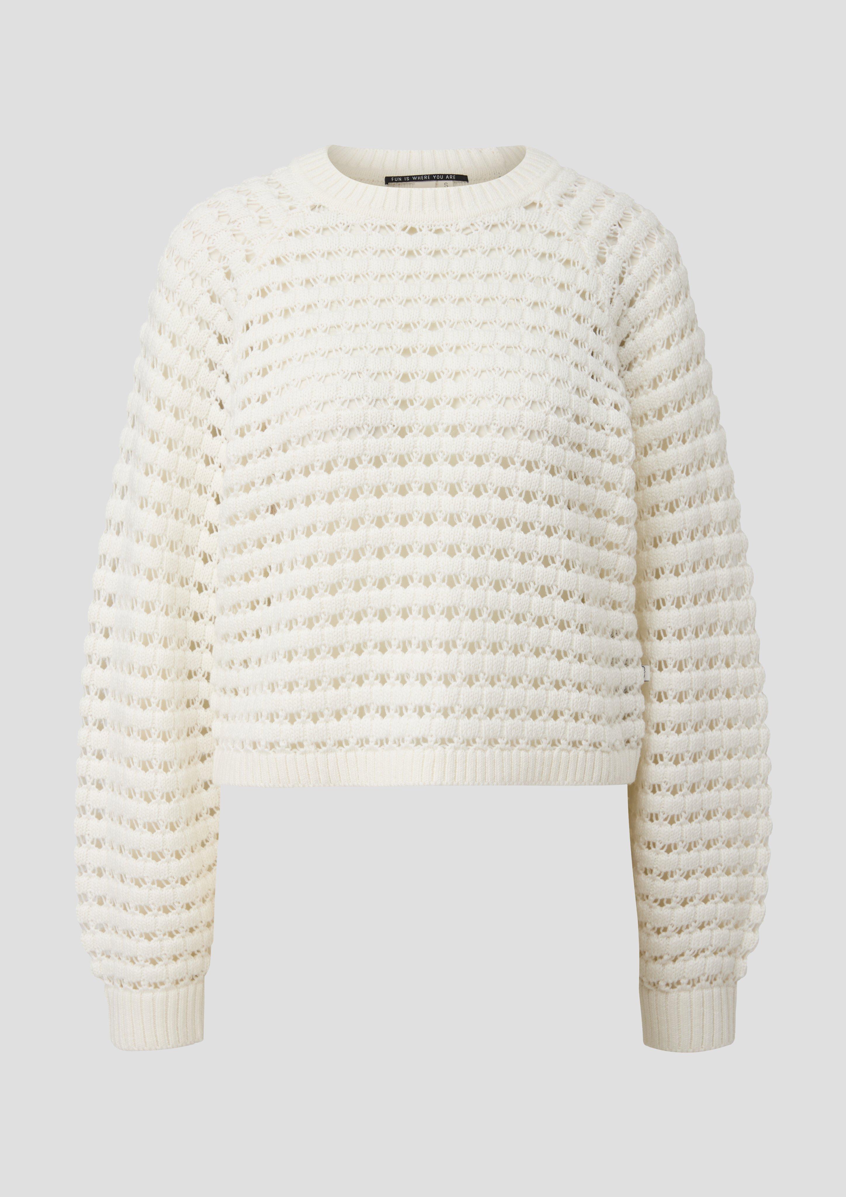 QS - Strickpullover mit Ajourmuster, Damen, creme