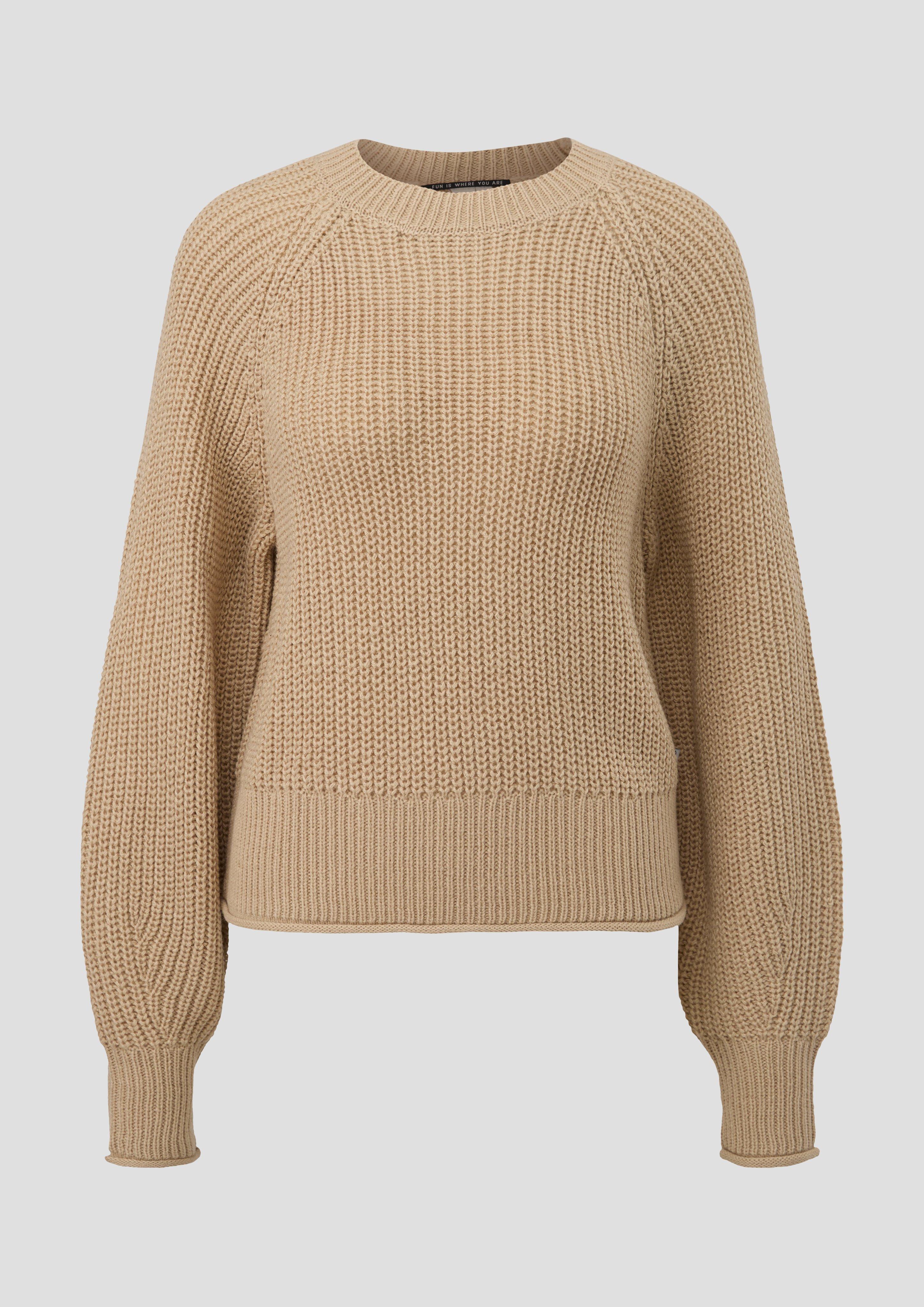 QS - Strickpullover mit Ripp-Elementen, Damen, Beige