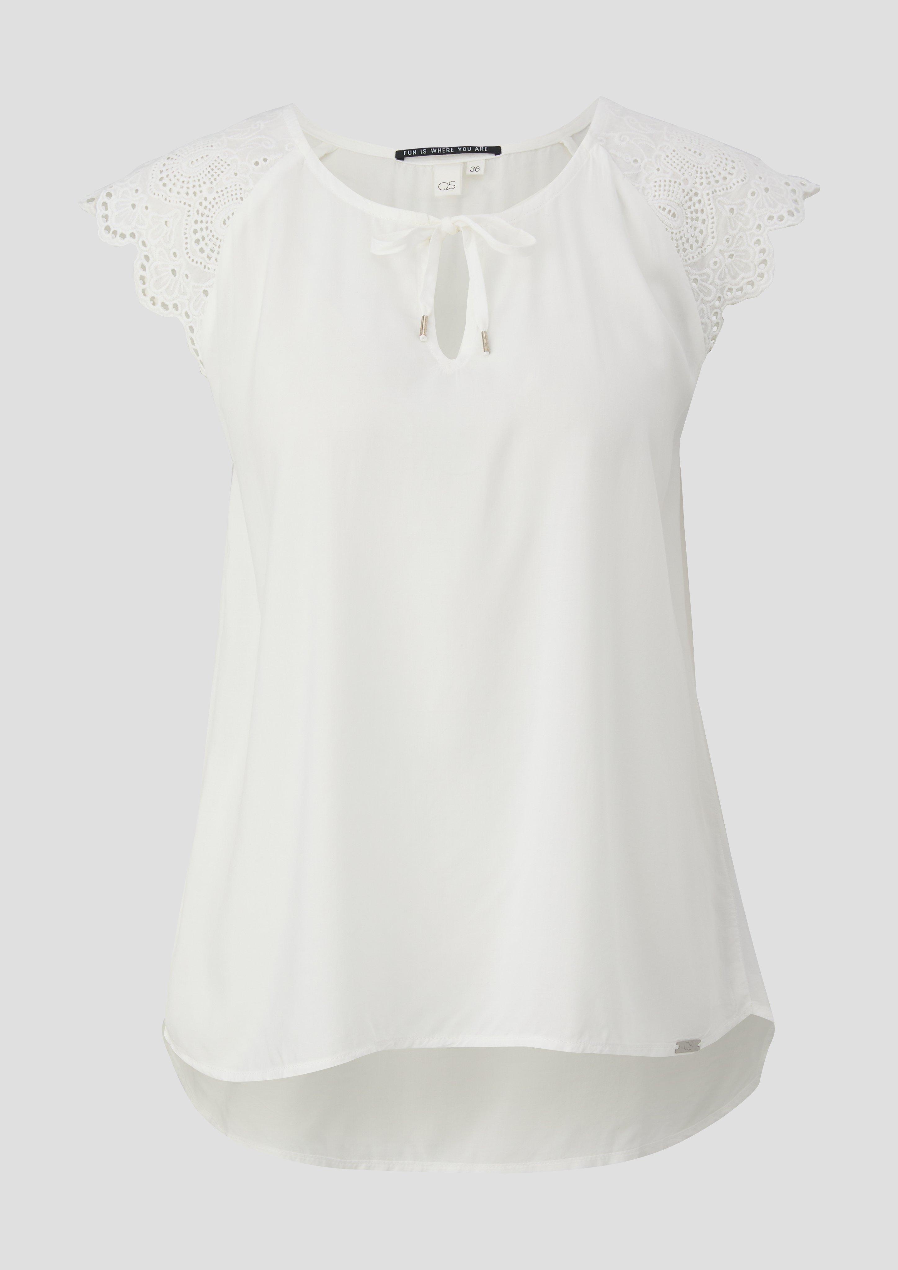 QS - Blusentop mit Broderie Anglaise, Damen, creme