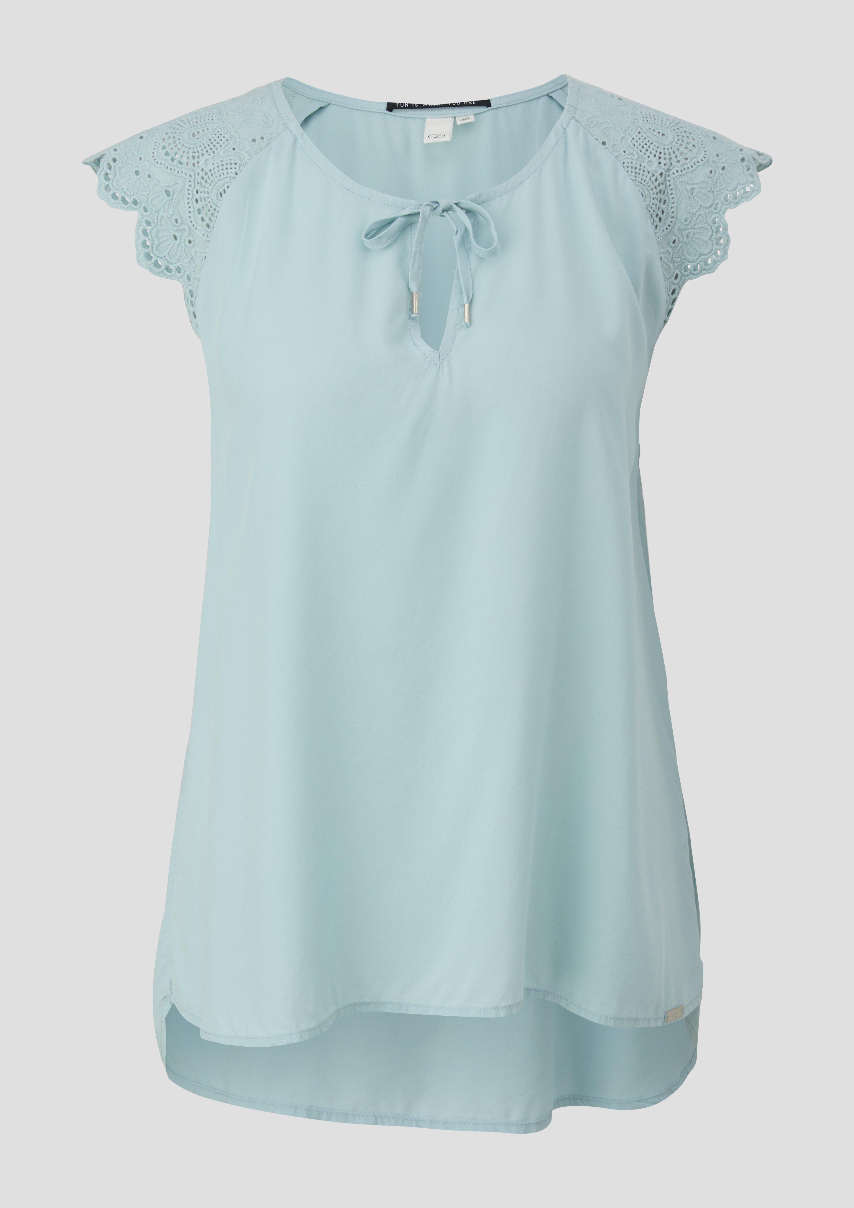 QS - Blusentop mit Broderie Anglaise, Damen, türkis