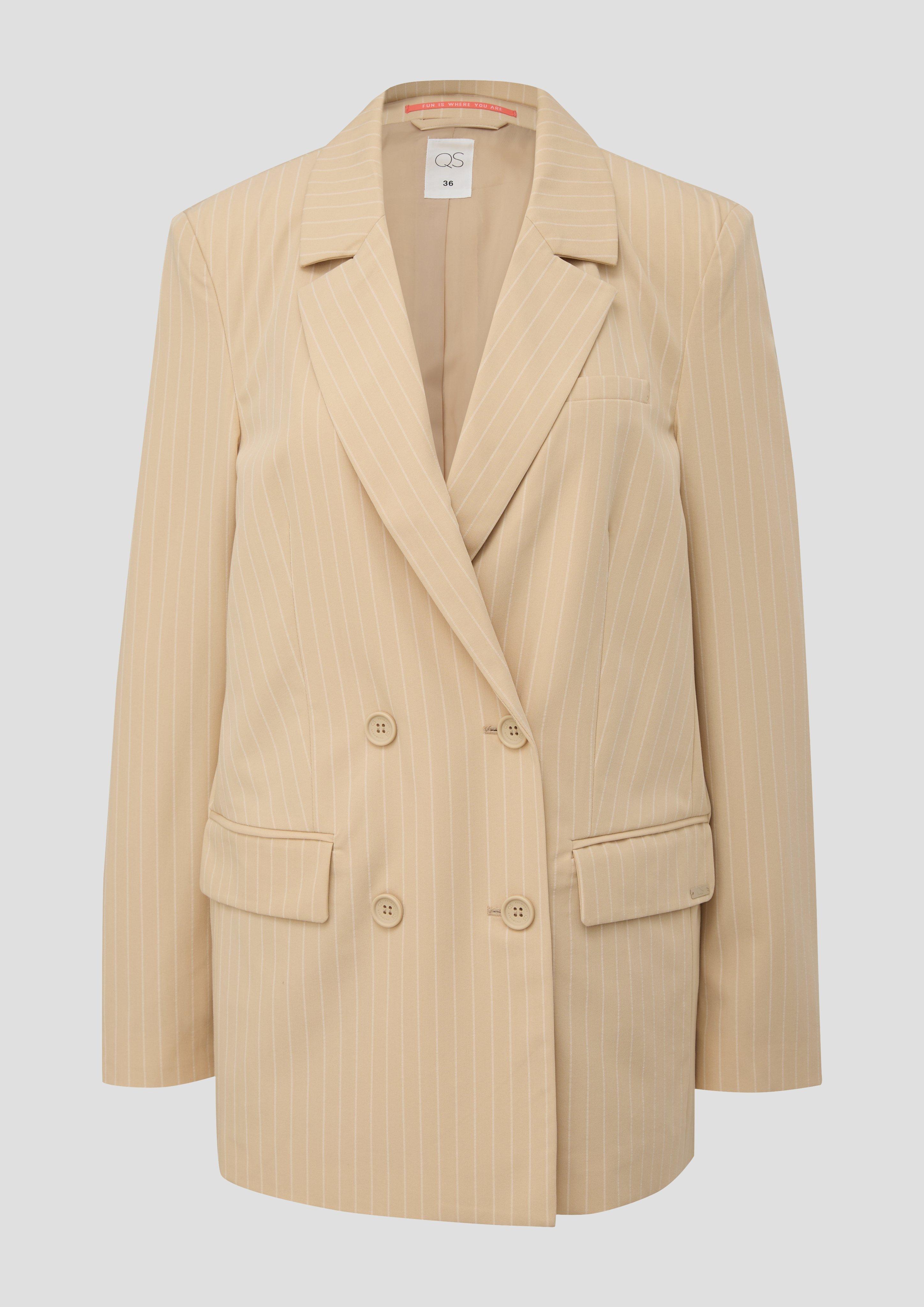 QS - Oversized Blazer mit Nadelstreifen, Damen, Beige