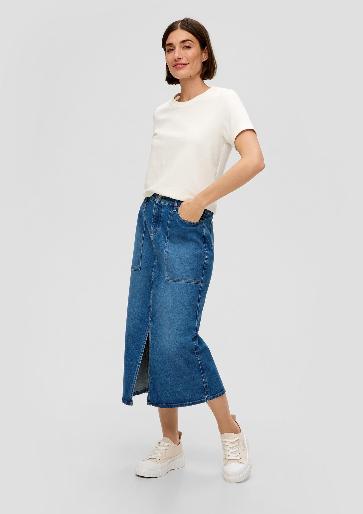 s.Oliver Denim skirt with a kick pleat