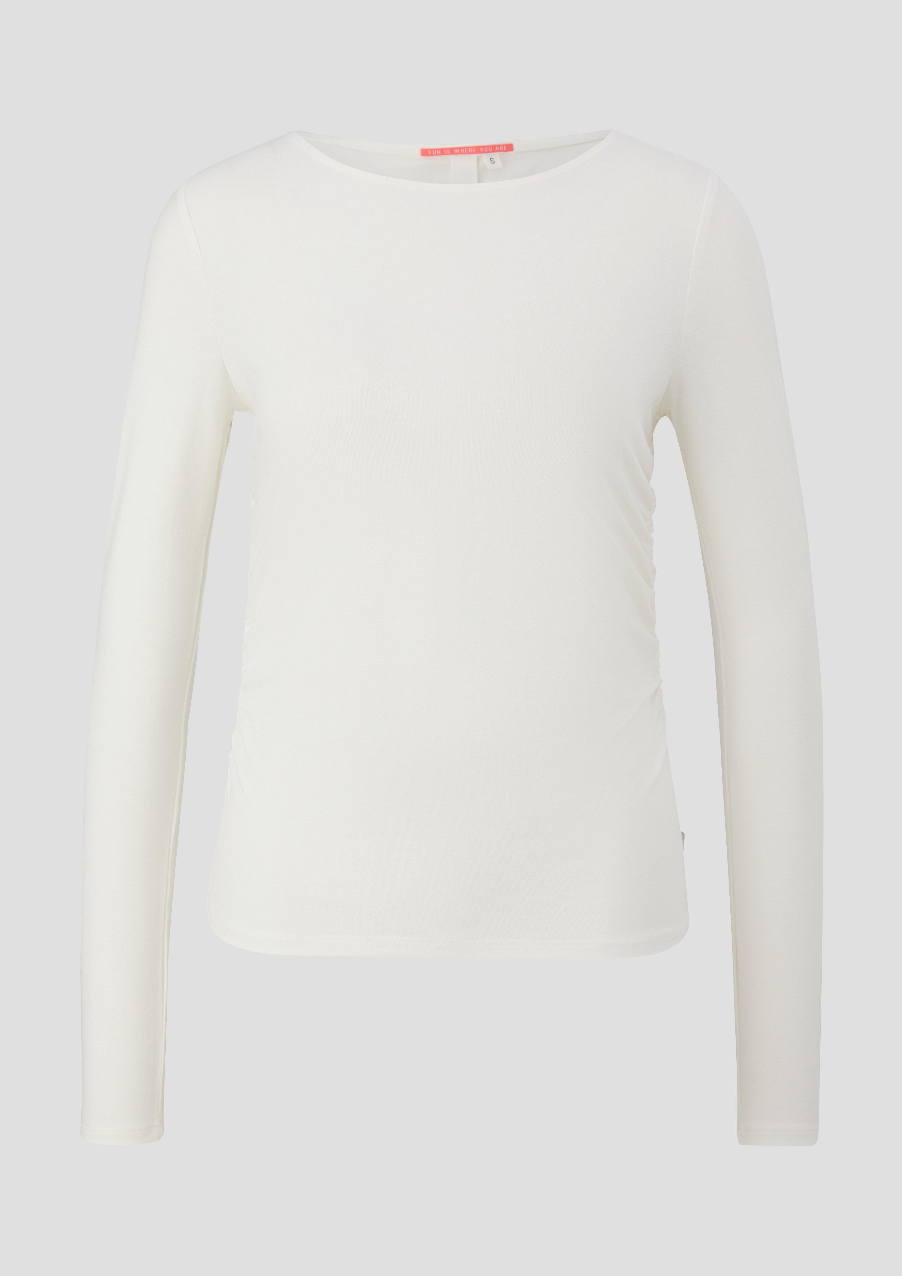 QS - Jerseyshirt mit seitlichen Raffungen, Damen, creme