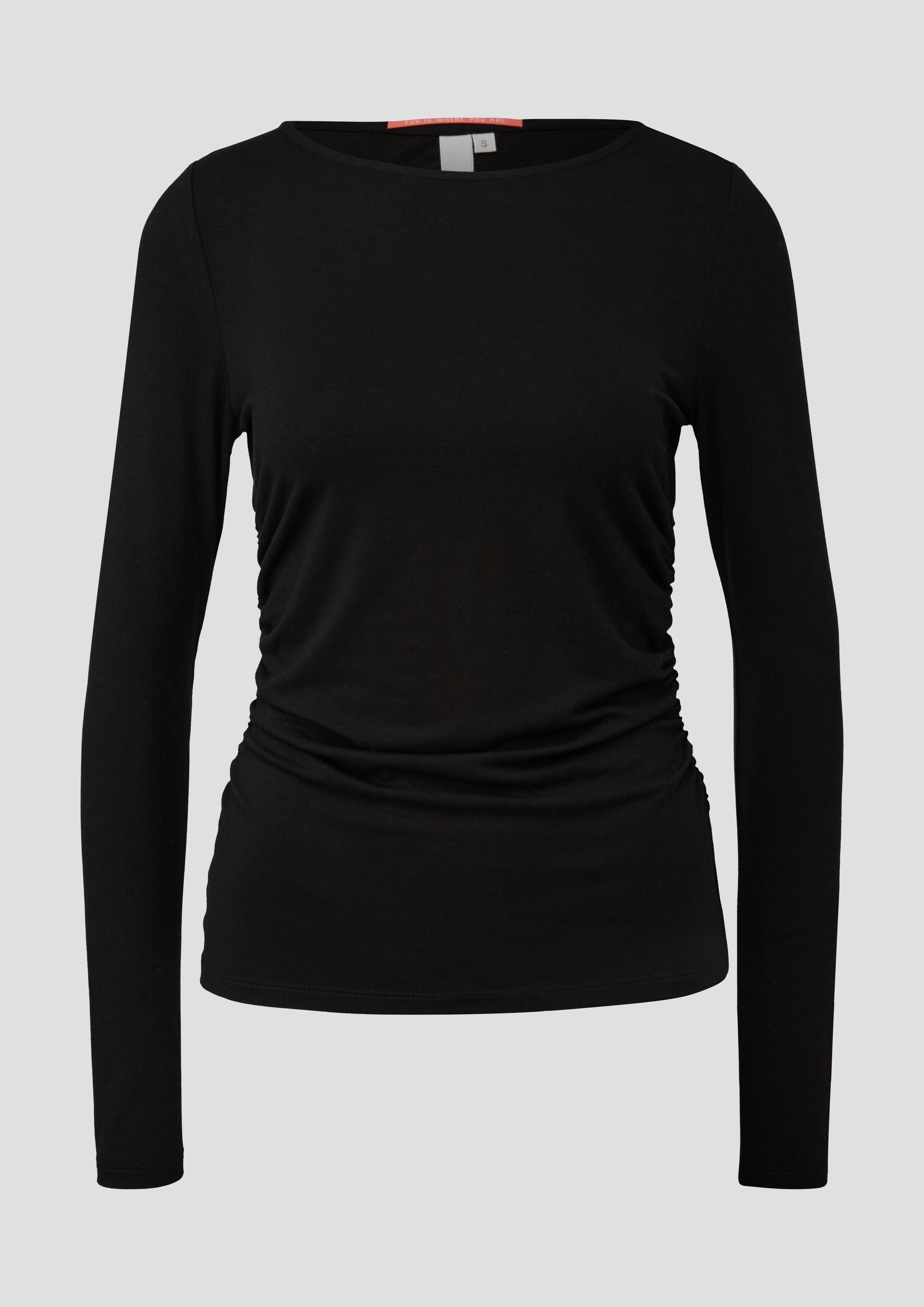 QS - Jerseyshirt mit seitlichen Raffungen, Damen, schwarz