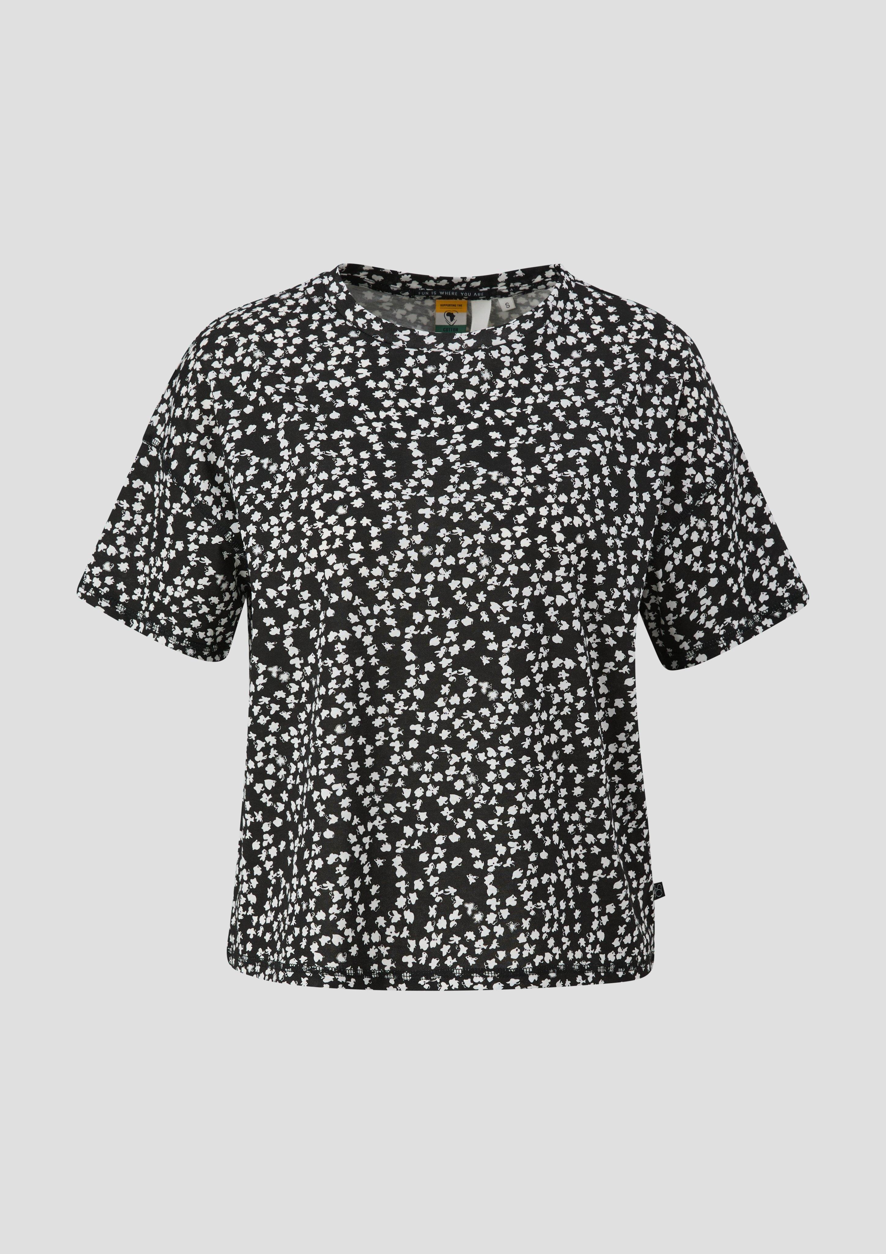 QS - T-Shirt mit All-over-Print im Loose Fit, Damen, schwarz