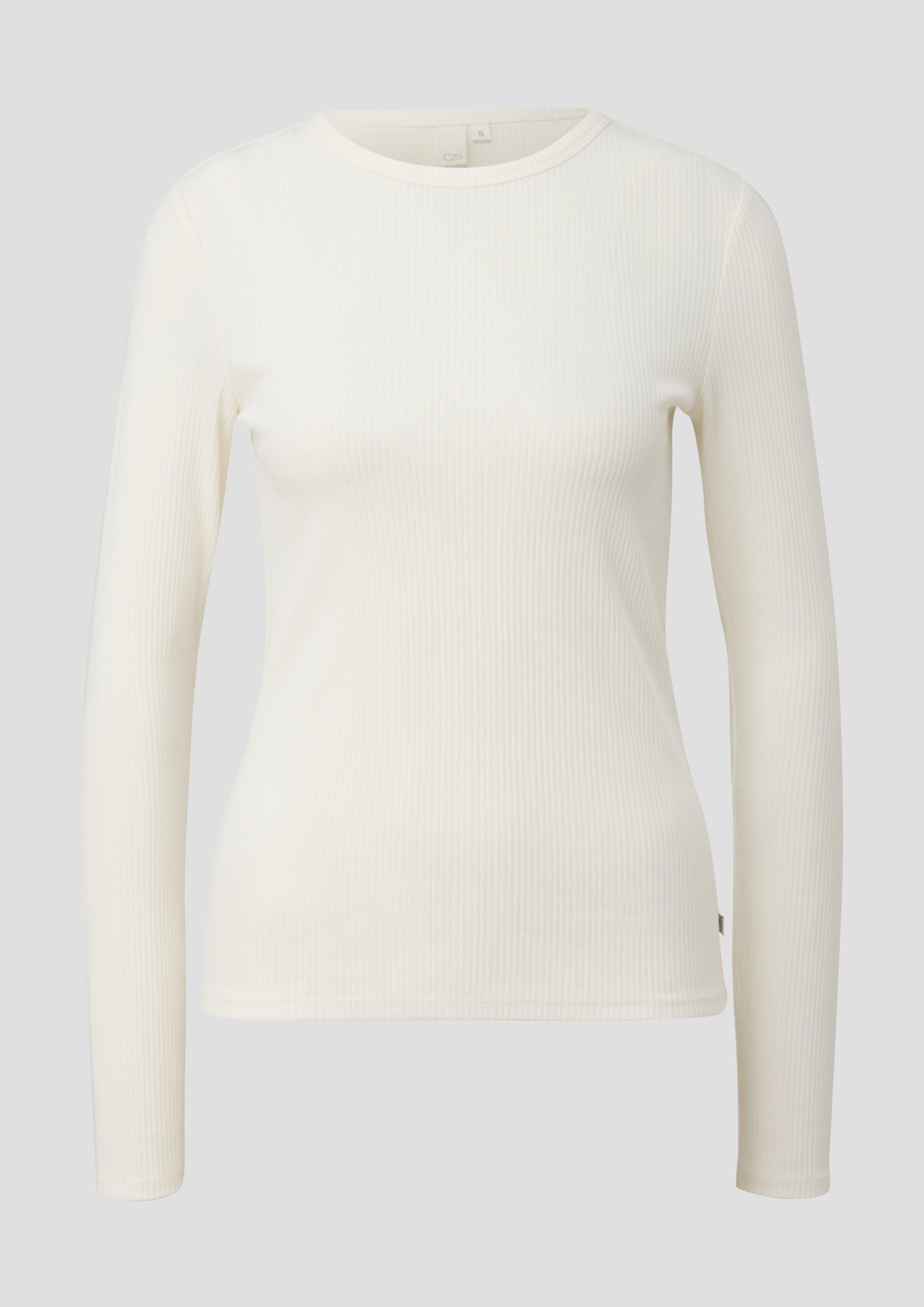 QS - Geripptes Longsleeve im Slim Fit, Damen, creme