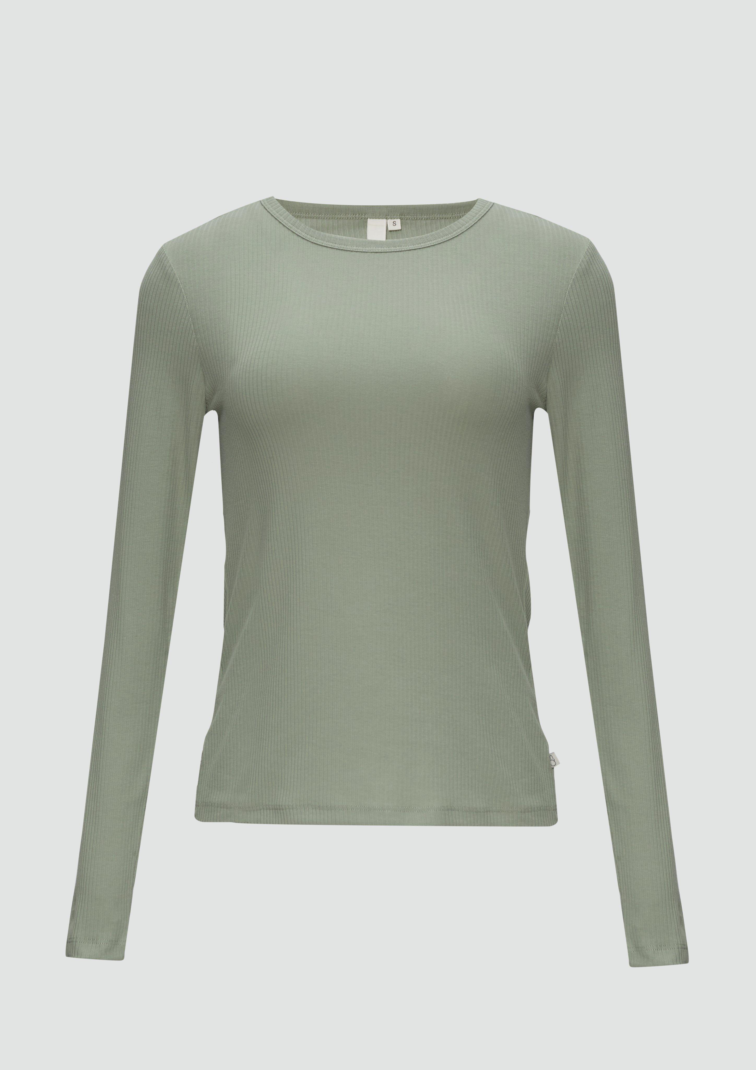 QS - Geripptes Longsleeve im Slim Fit, Damen, grün