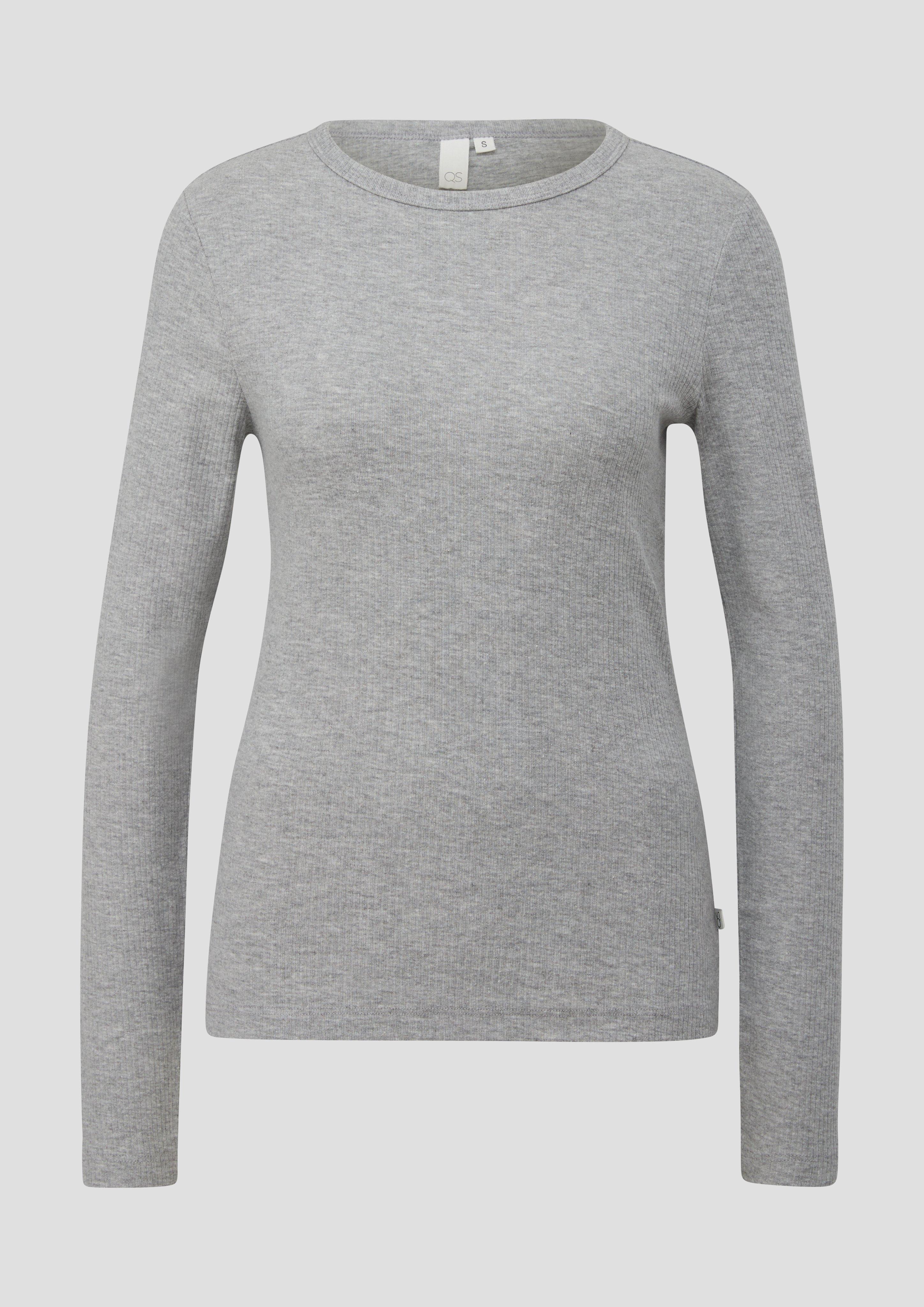 QS - Geripptes Longsleeve im Slim Fit, Damen, grau