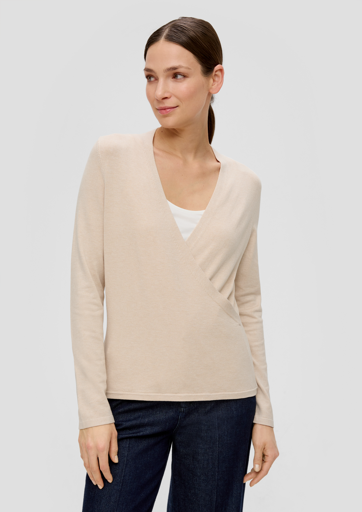 Knitted jumper with a wrap over effect beige s.Oliver