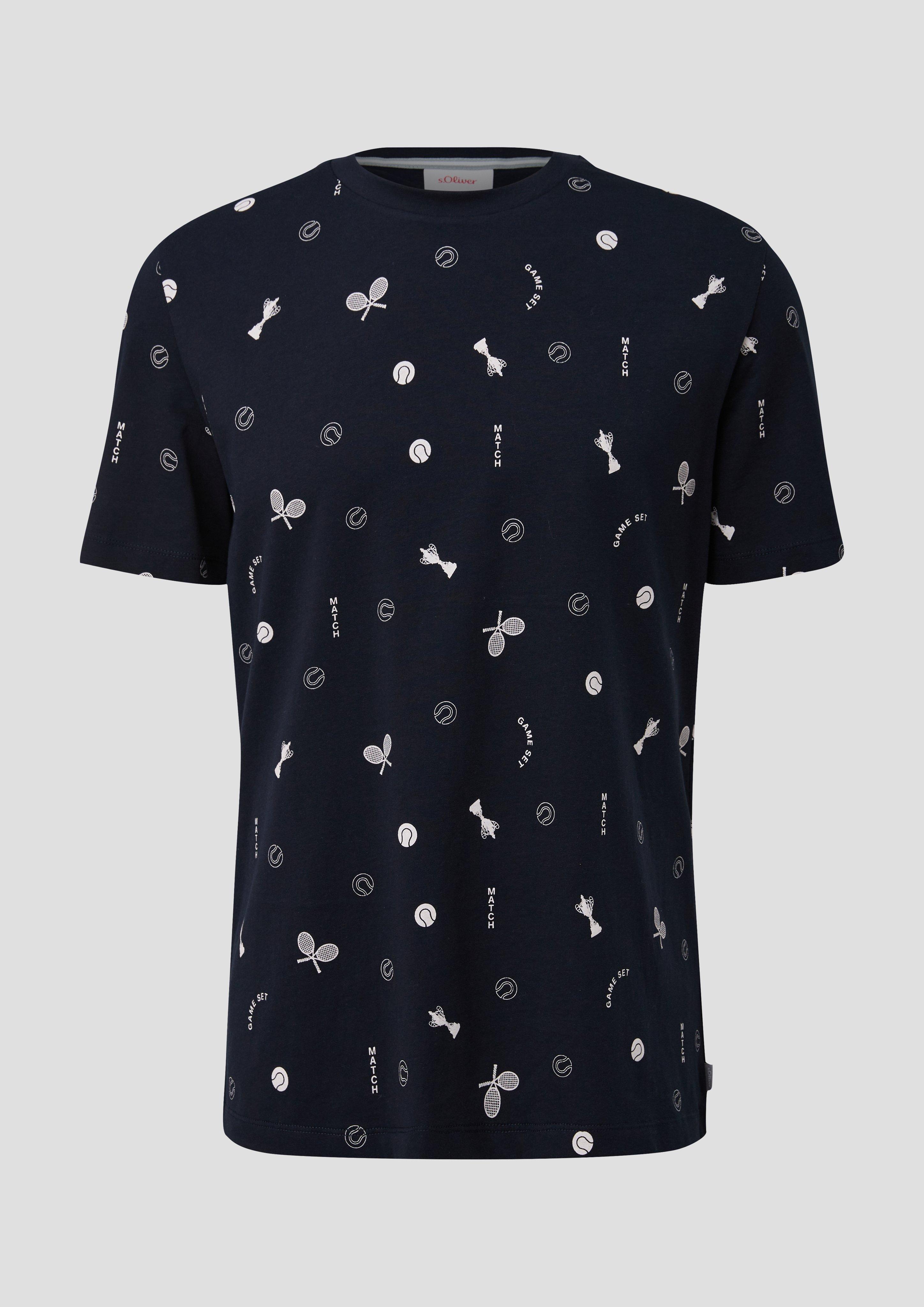 s.Oliver - Baumwollshirt mit All-over-Print, Herren, blau