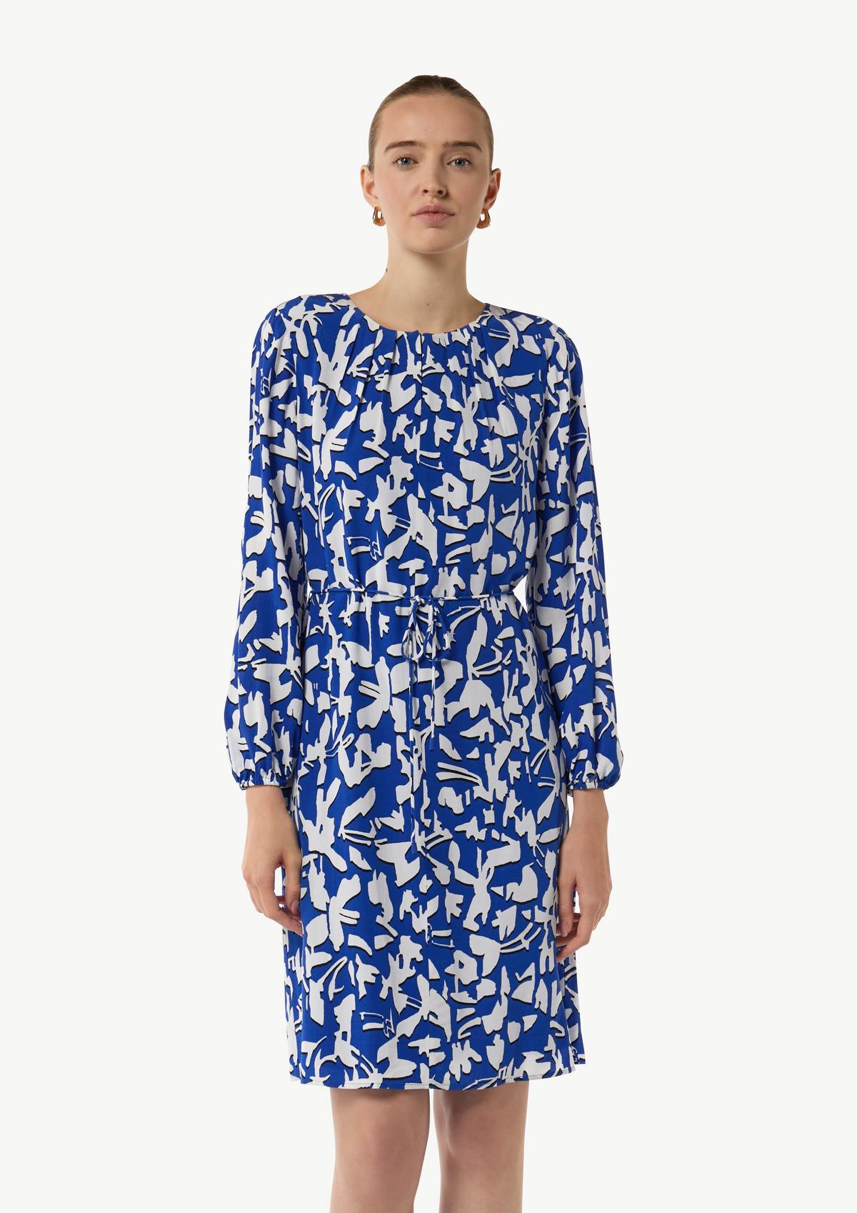 The Sarah Patterned Midi Dress in Cream Blue