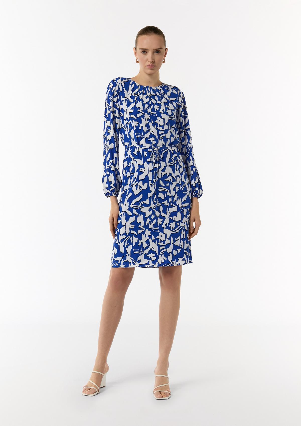 comma Patterned midi dress with a pleated neckline