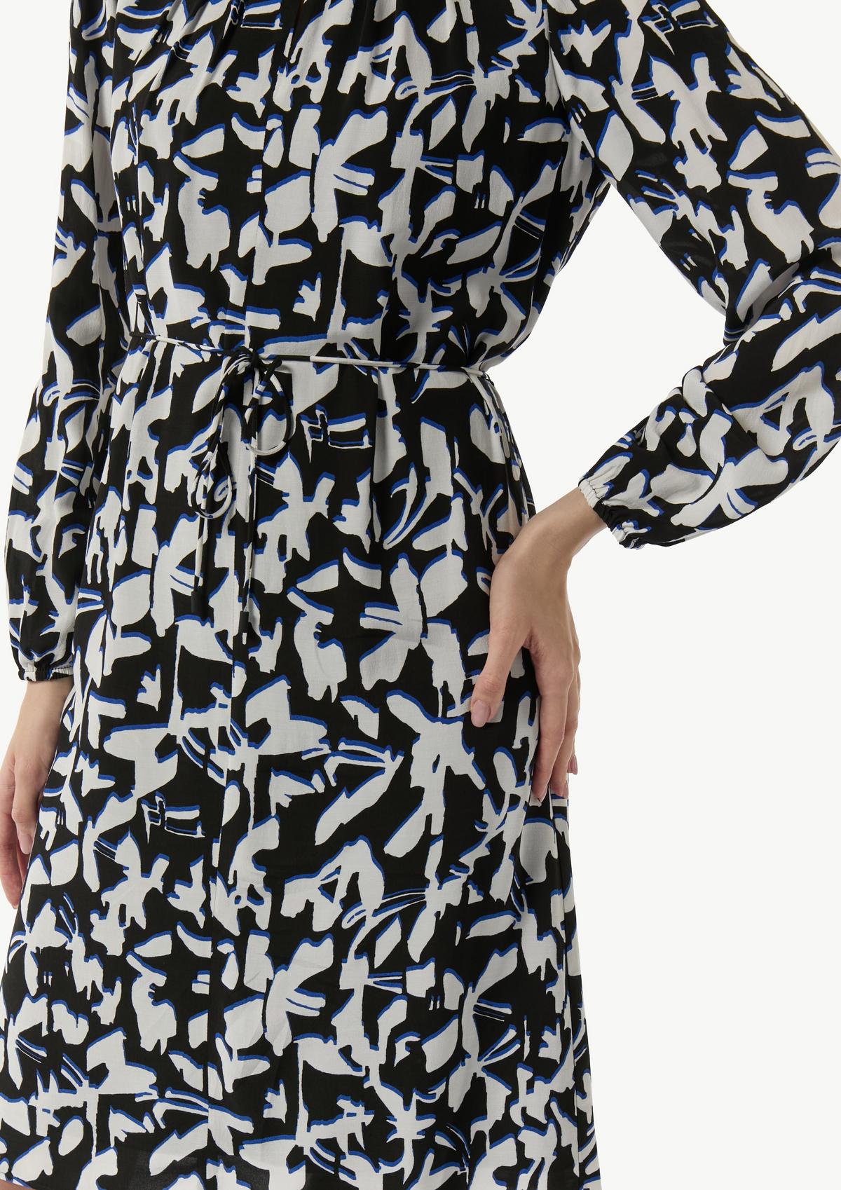 comma Gemustertes Midi-Kleid mit Faltenausschnitt