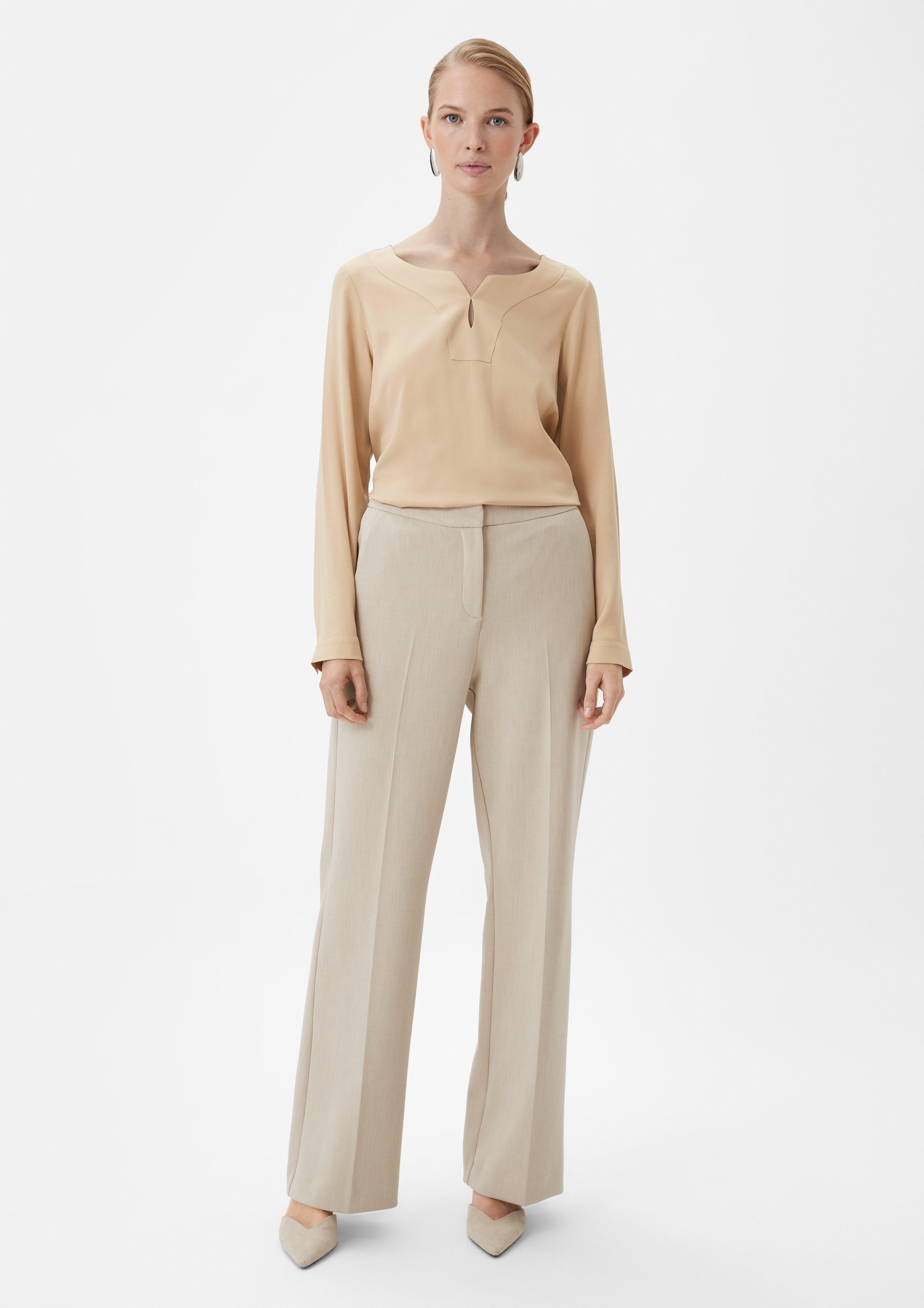 Notch neck satin blouse - Beige | SCAYLE