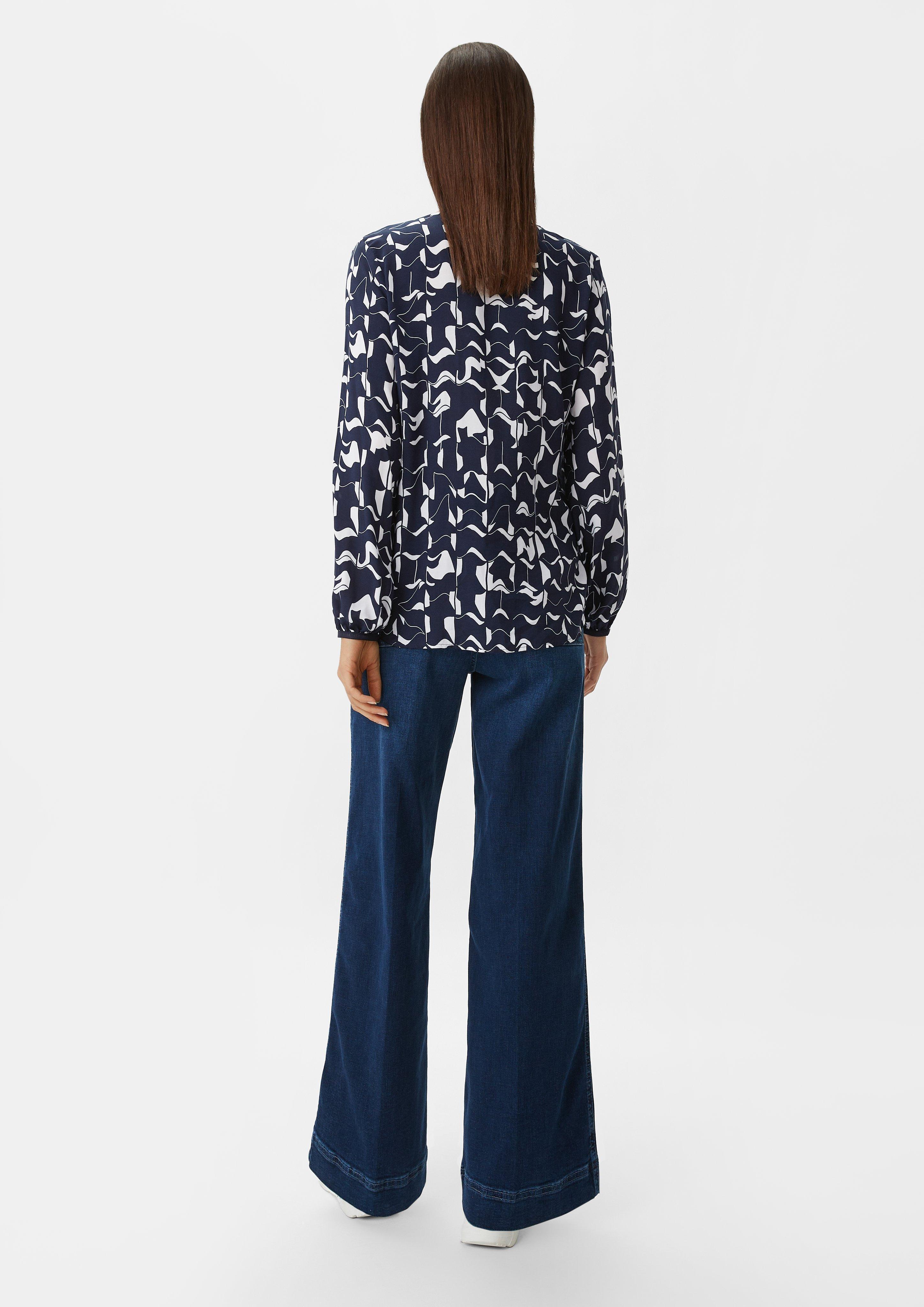 Semi-sheer long sleeve blouse with an all-over print - Blue