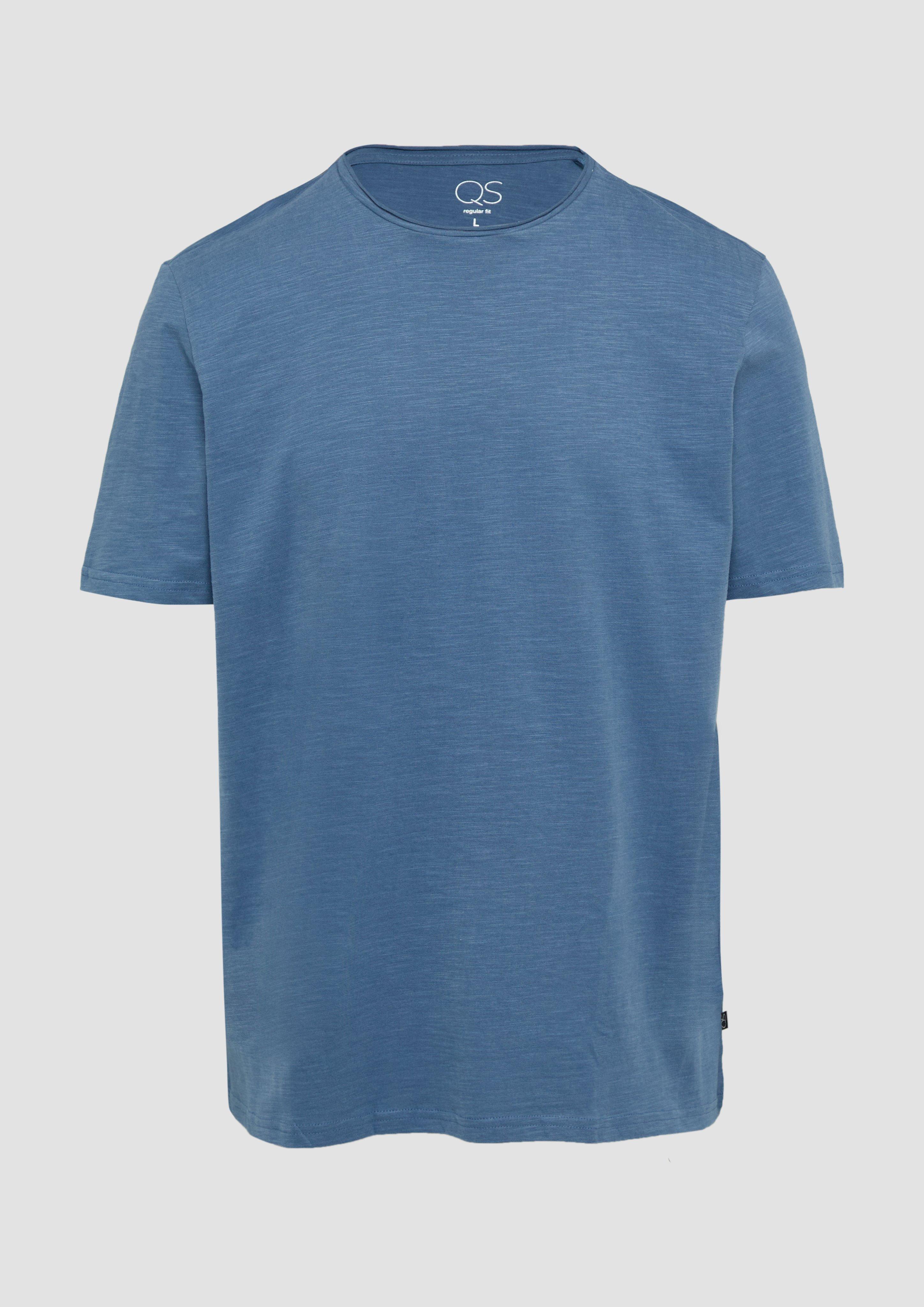 QS - Baumwollshirt mit Rollkante und Flammgarnstruktur, Herren, blau