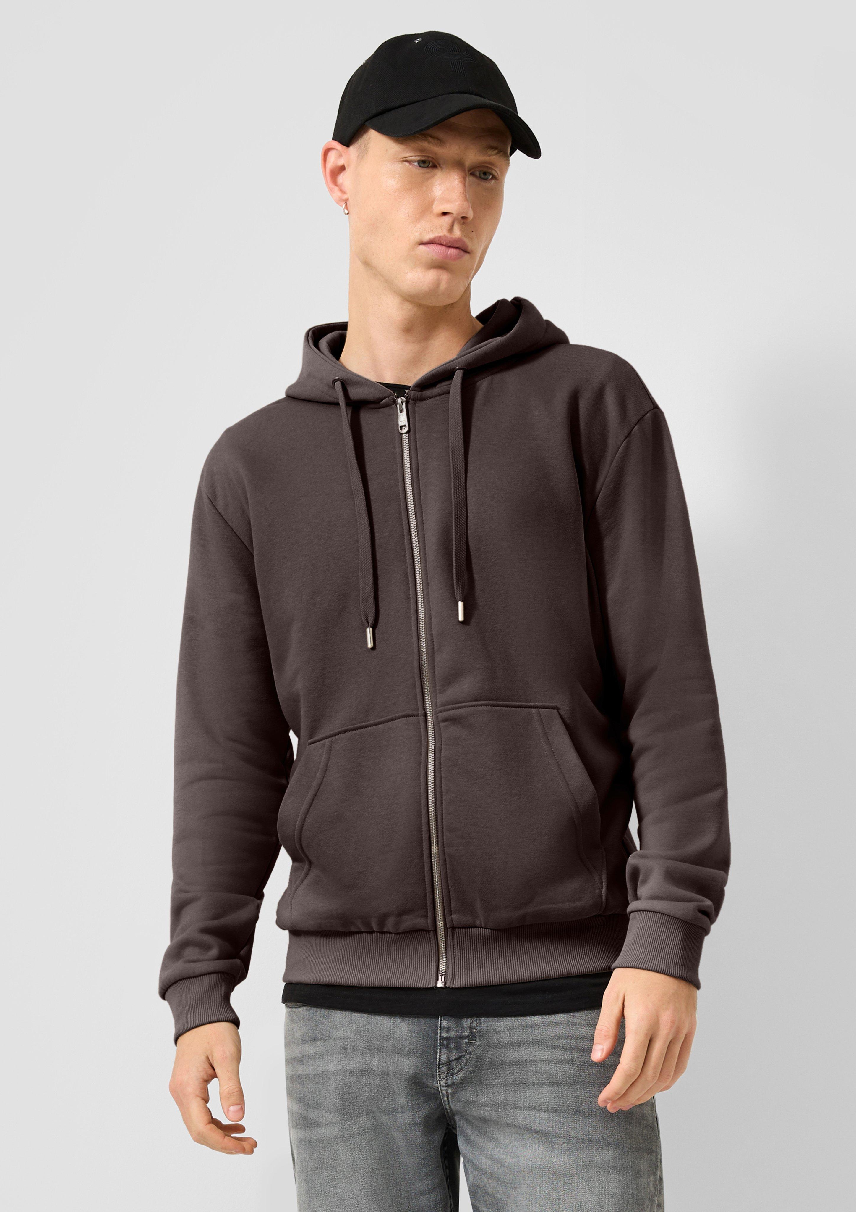 Basic Hooded Sweatshirt Jacket in dark brown by QS