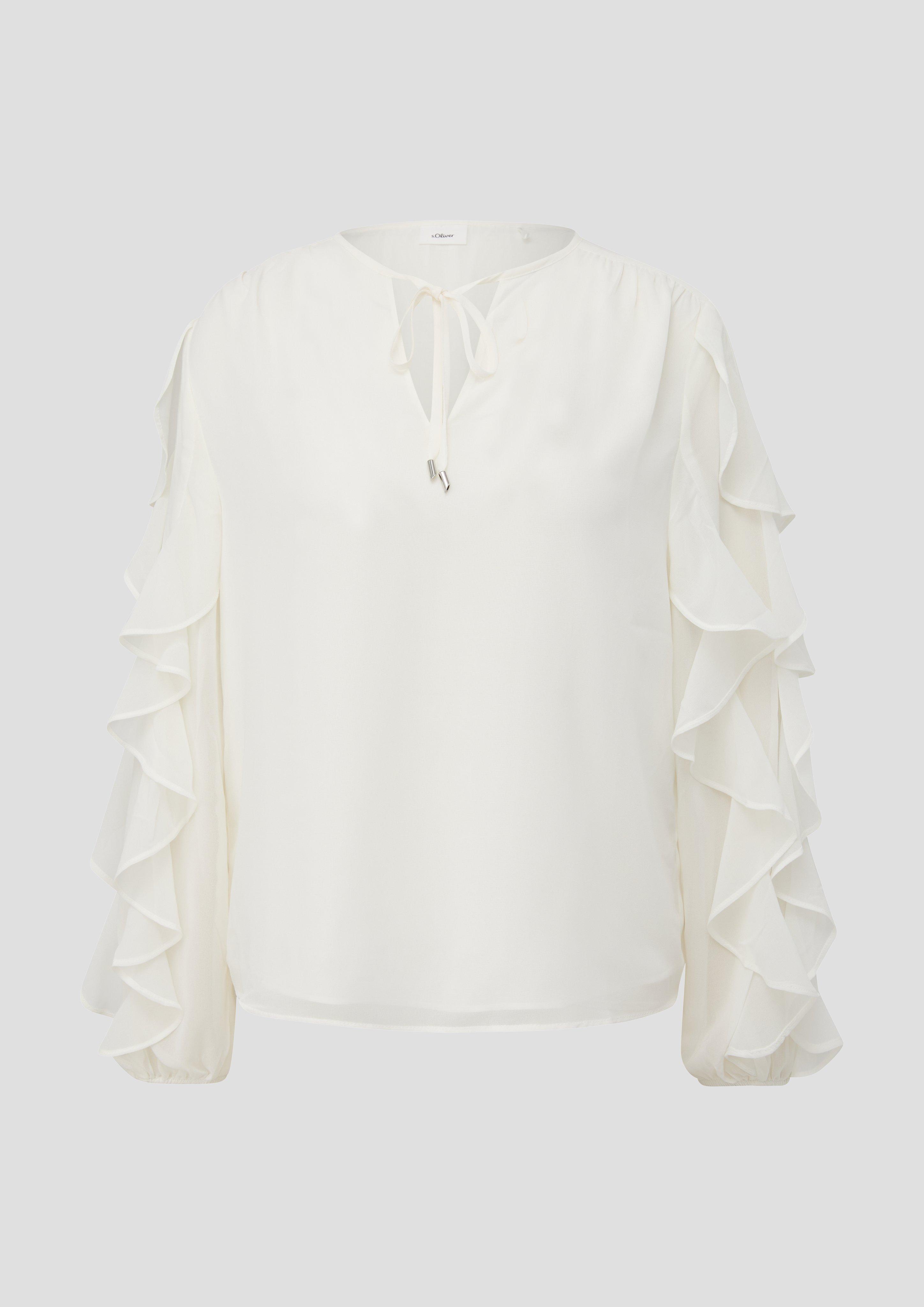 s.Oliver - Chiffonbluse mit Rüschen-Ärmeln, Damen, creme