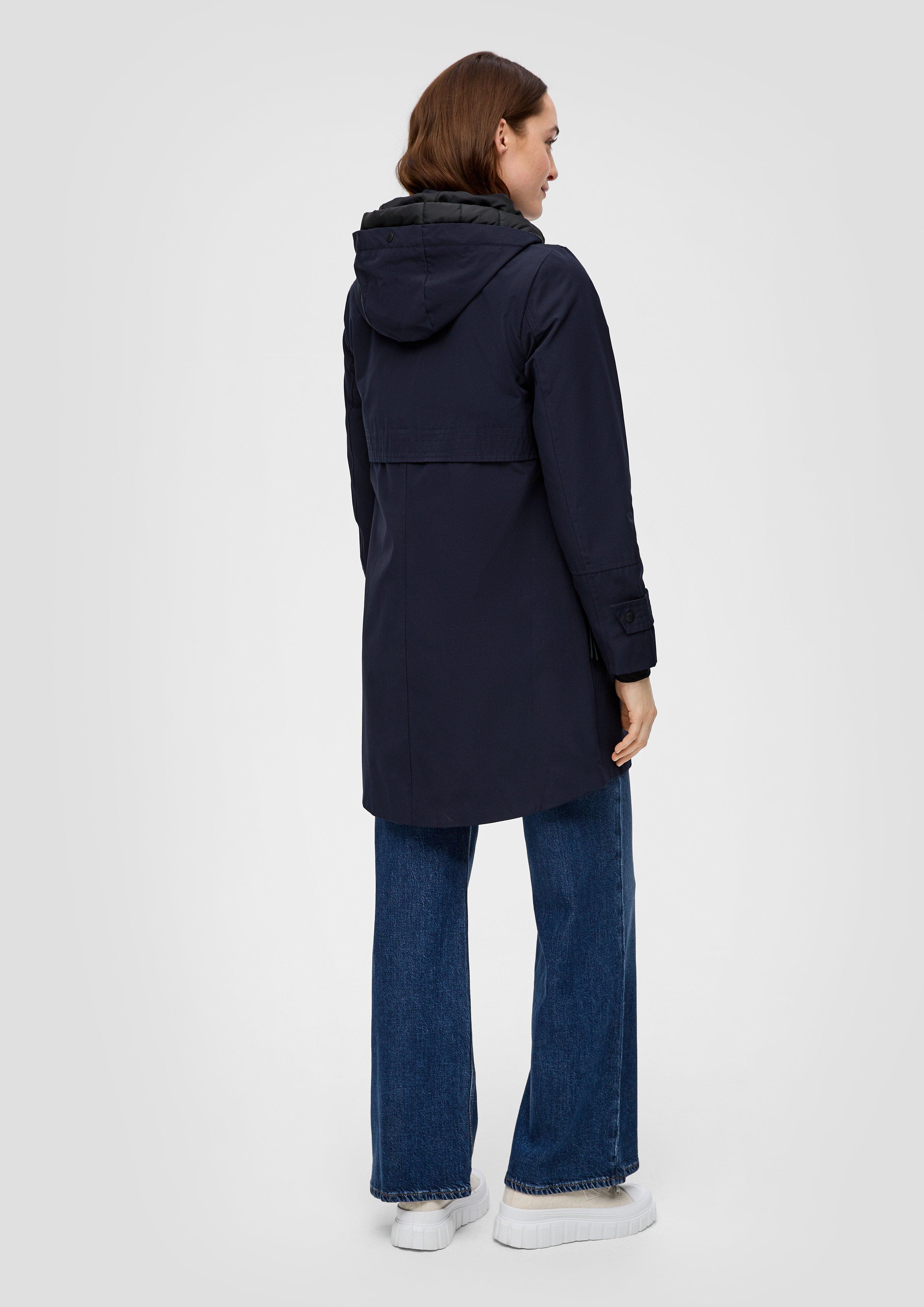 S.Oliver Mantel Mit Logo-Reißverschluss – Kapuze, Relaxed Fit, Rückenlänge Ca. 88 Cm (Gr. 36)